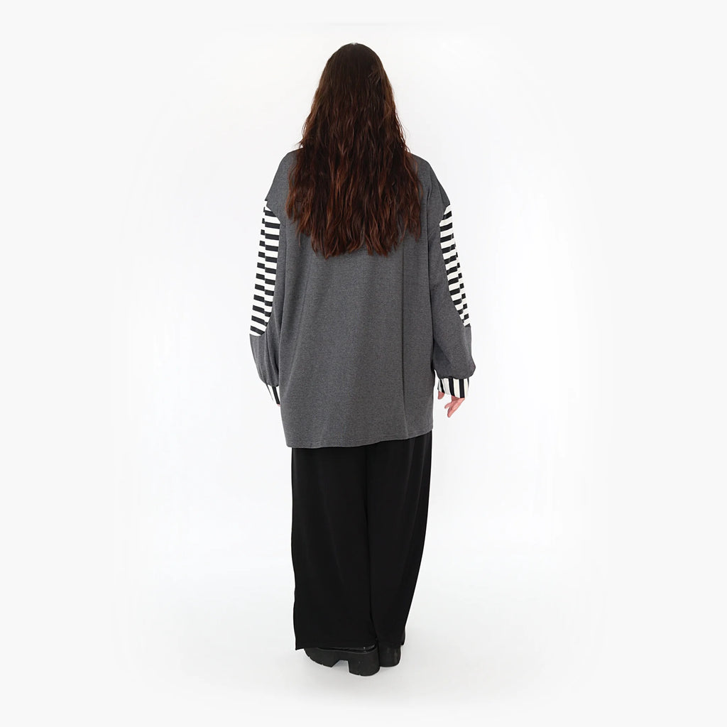  A-Form Bigshirt von AKH Fashion aus Viskose, 1366.06987, Grau-Weiß, Schick, Modern, Bequem