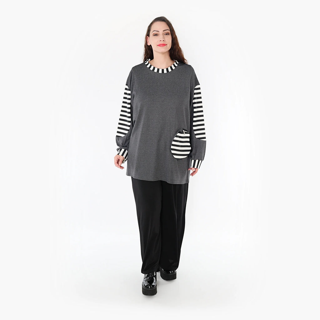  A-Form Bigshirt von AKH Fashion aus Viskose, 1366.06987, Grau-Weiß, Schick, Modern, Bequem