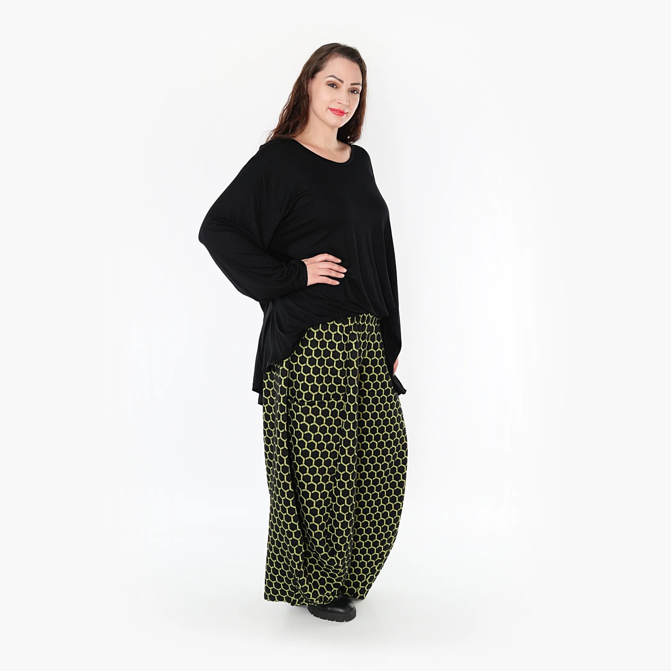  Ballonhose von AKH Fashion aus Materialmix, 1365.08069, Schwarz-Lime, Raute, Schick
