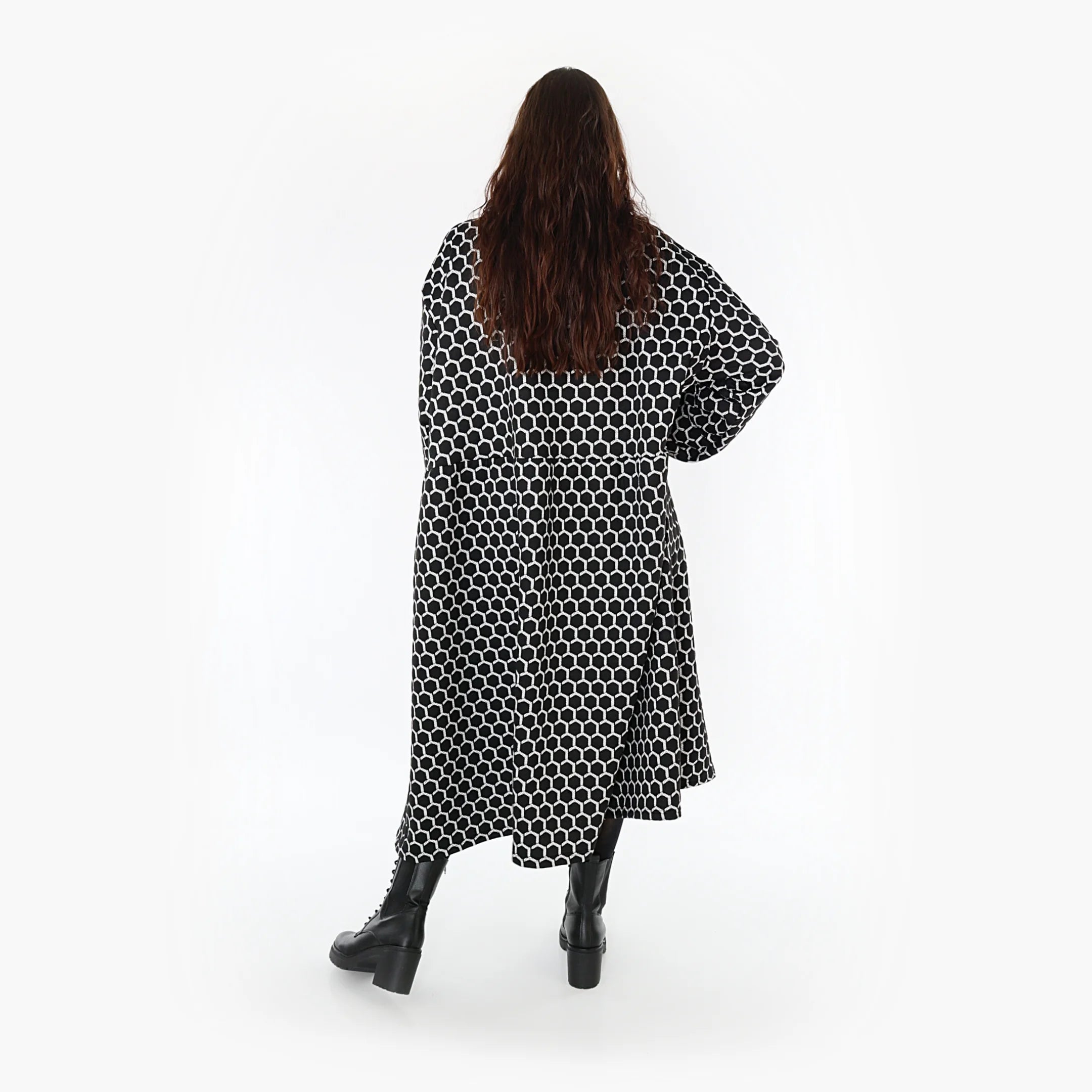  Ballonkleid von AKH Fashion aus Materialmix, 1365.06984, Schwarz-Weiß, Raute, Schick