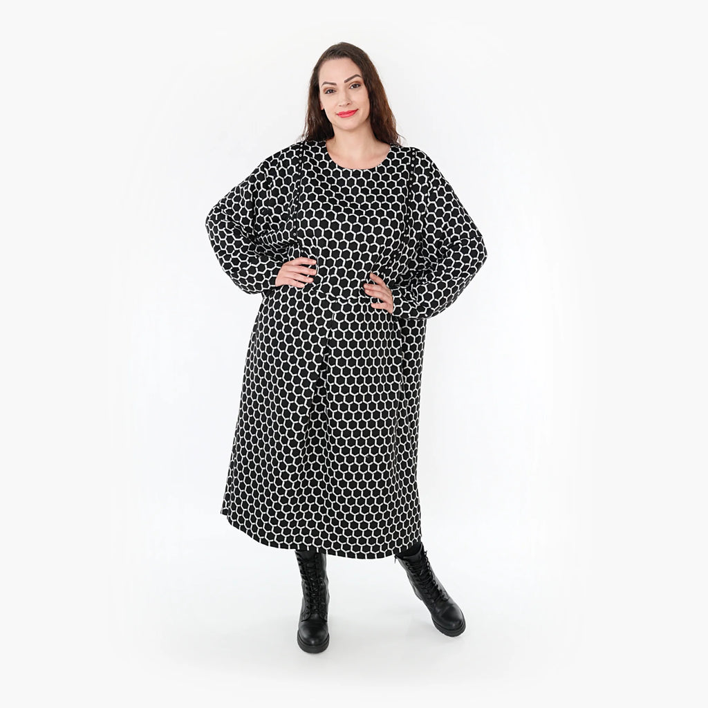  Ballonkleid von AKH Fashion aus Materialmix, 1365.06984, Schwarz-Weiß, Raute, Schick