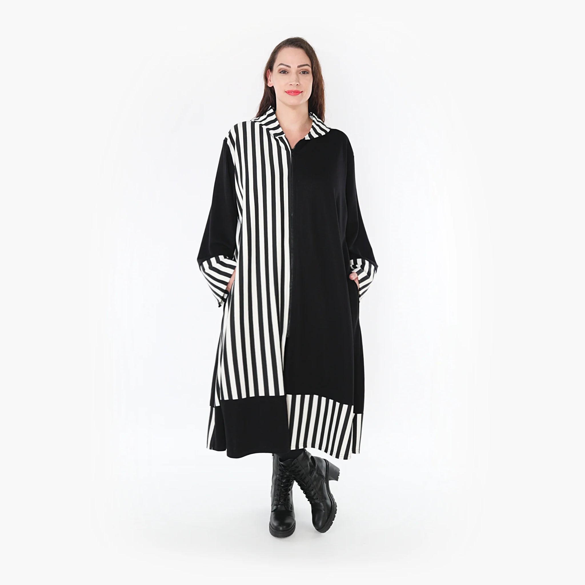 Balloon coat by AKH Fashion made of viscose, 1366.06990, Black-White, Solid color, Unusual 