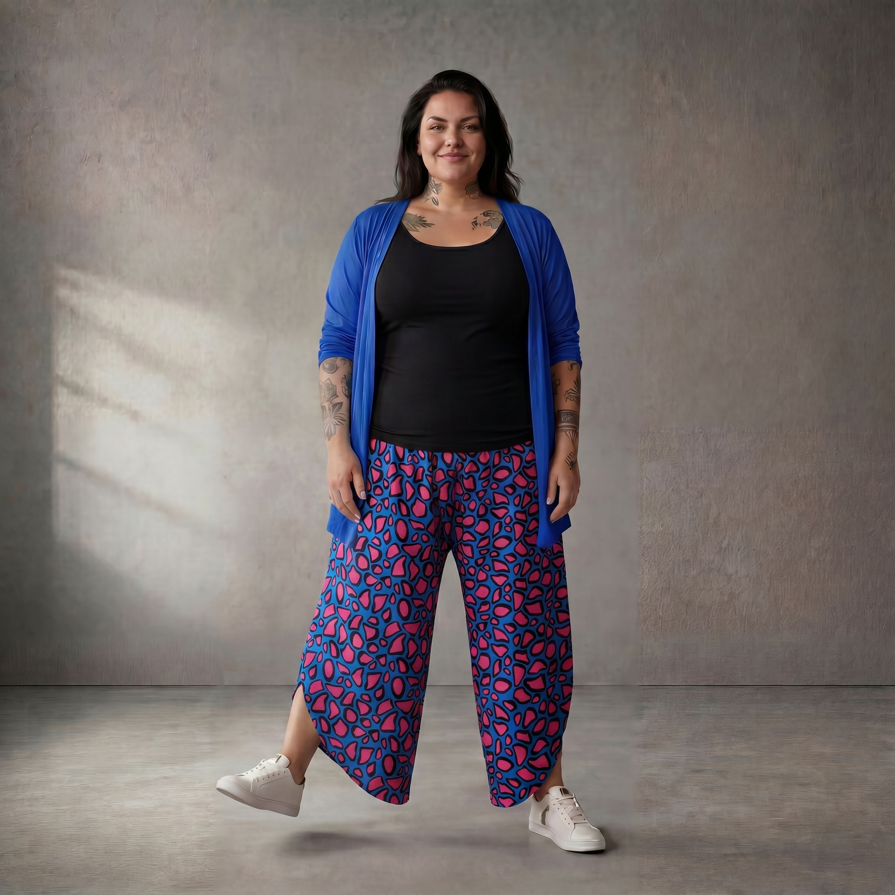 Fliessende ViskoseBallonhose BlauPinkSchwarz leger Oversize Lagenlook sommerlich zeitlos