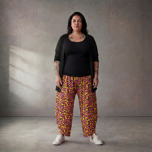 Fliessende Ballonhose im Lagenlook Gelb Pink Schwarz Oversize leger luftig weich zeitlos
