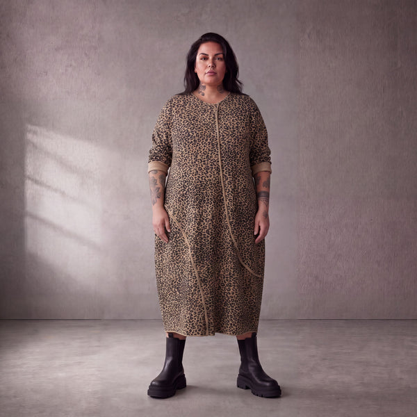 Damen Kleid Lagenlook Baumwolle Schwarz/Braun, Ballonschnitt, Seitentaschen, Oversize große Größen – Funky Diva
