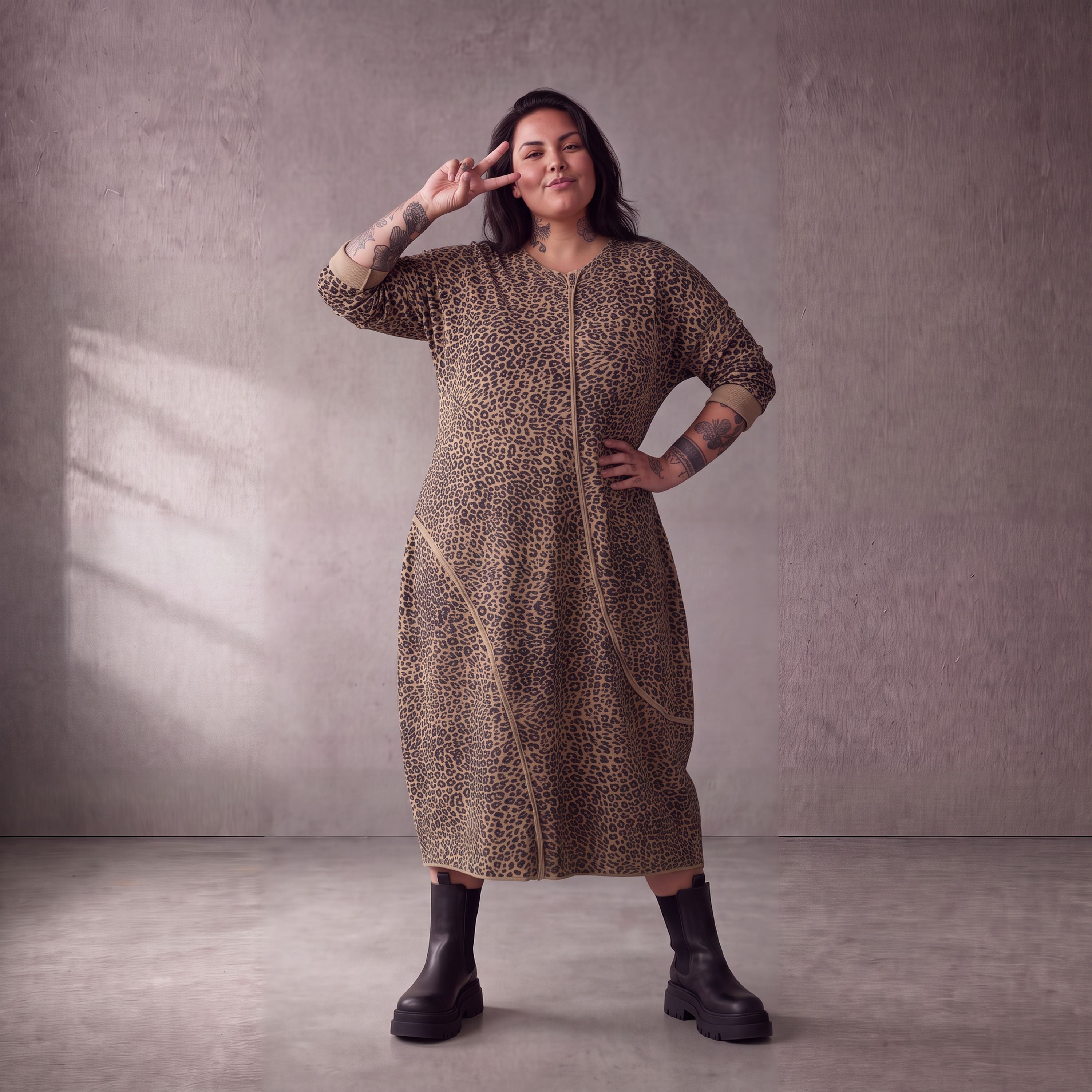 Damen Kleid Lagenlook Baumwolle Schwarz/Braun, Ballonschnitt, Seitentaschen, Oversize große Größen – Funky Diva