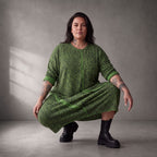 Damen Kleid Lagenlook Baumwolle Grün/Schwarz, Ballonschnitt, Langarm, Seitentaschen, Oversize große Größen – Funky Diva