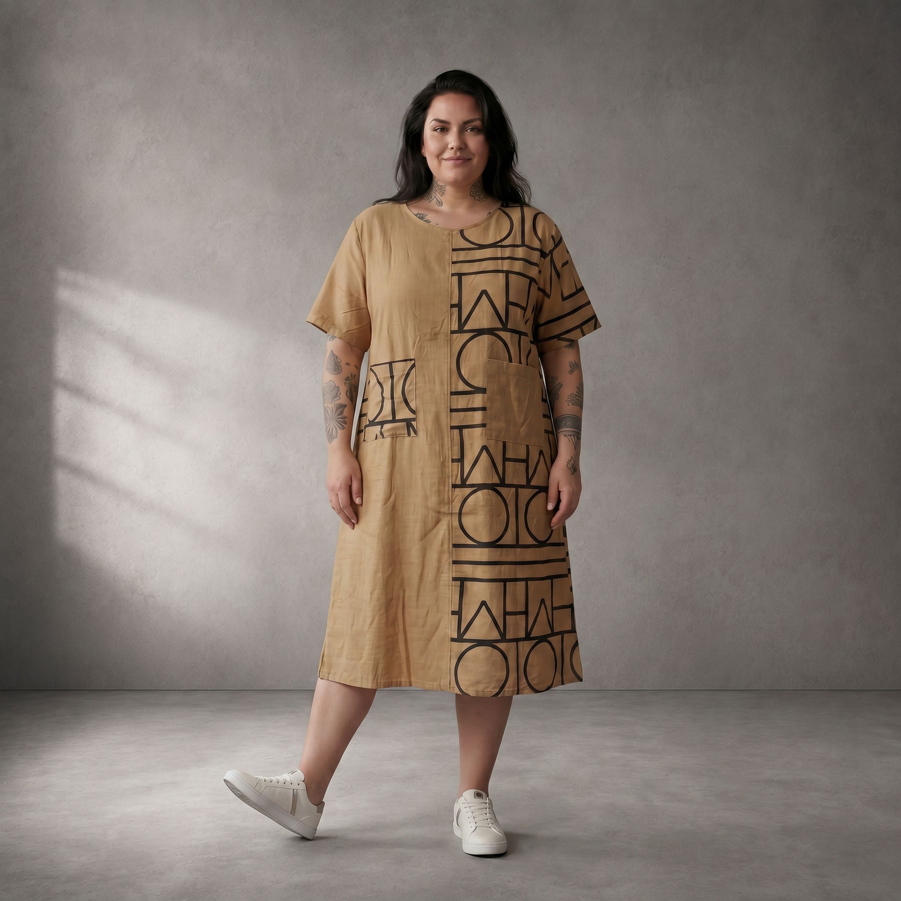 Leichtes Camel Viskoseleinen Shirt Lagenlook Oversize leger zeitlos luftig mit Taschen