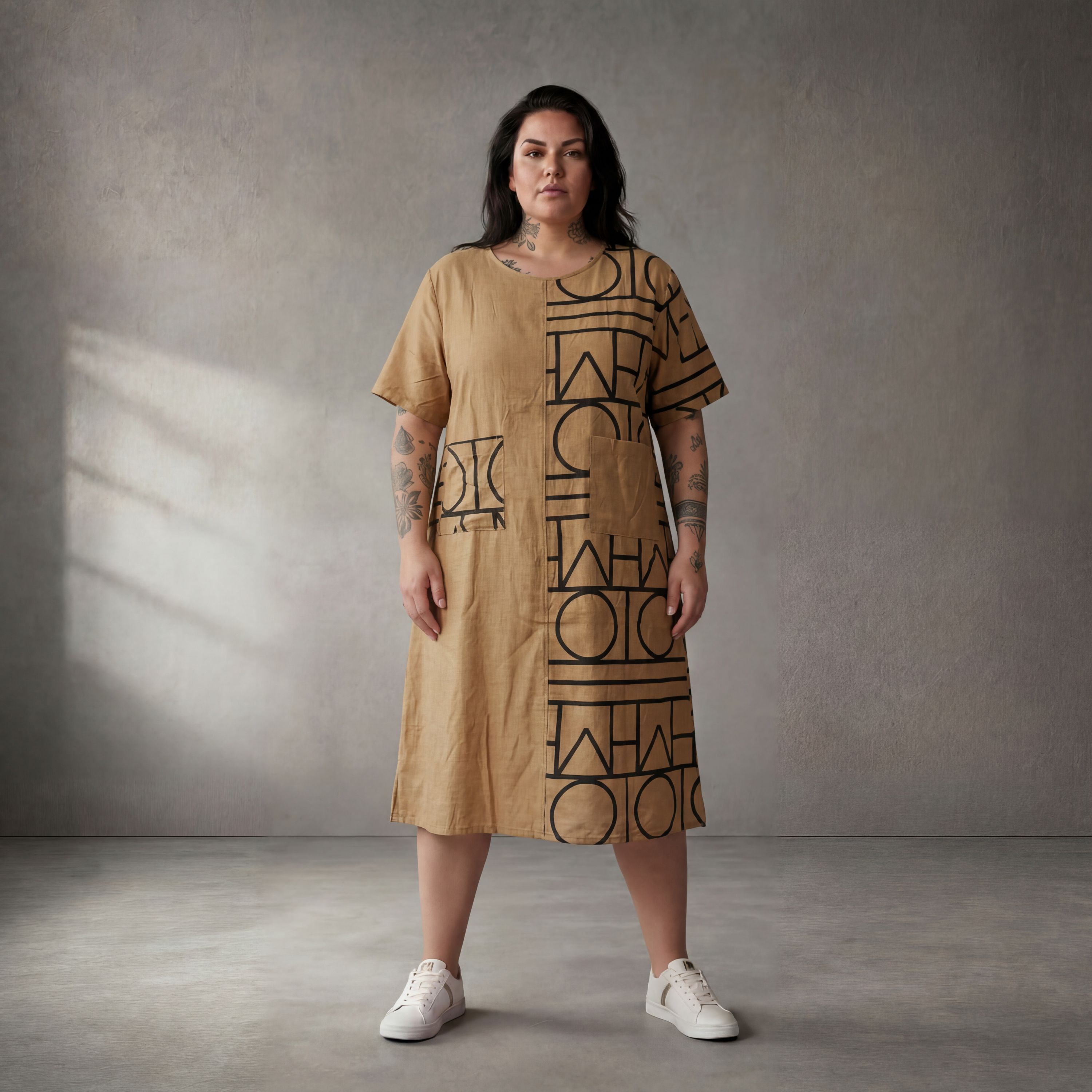 Leichtes Camel Viskoseleinen Shirt Lagenlook Oversize leger zeitlos luftig mit Taschen