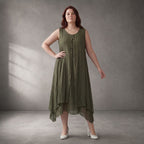 Fliessende Khaki Tunika Lagenlook Oversize leger luftig weich bequem zeitlos mit Taschen