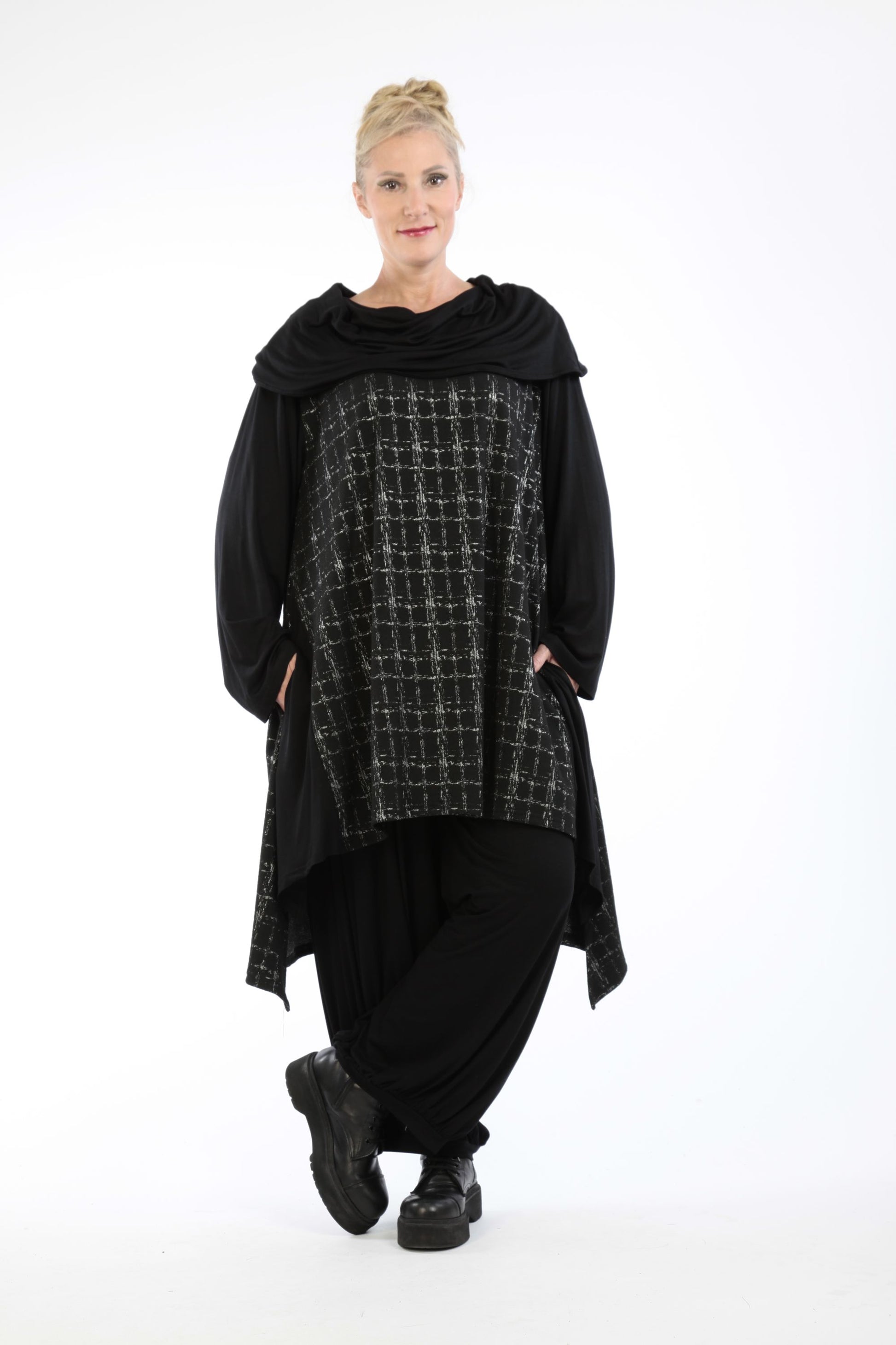  A-Form Shirt von AKH Fashion aus Viskose, 1183.02187, Schwarz-Silber, Kariert, Ausgefallen