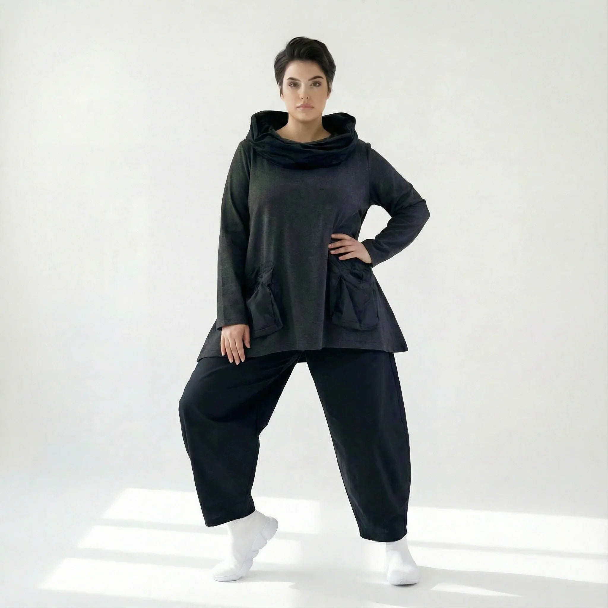 Oversize Tunika Damen A-Form Übergang warm meliert Baumwolle Caraclan Modeare Avantgarde Lagenlook Stil