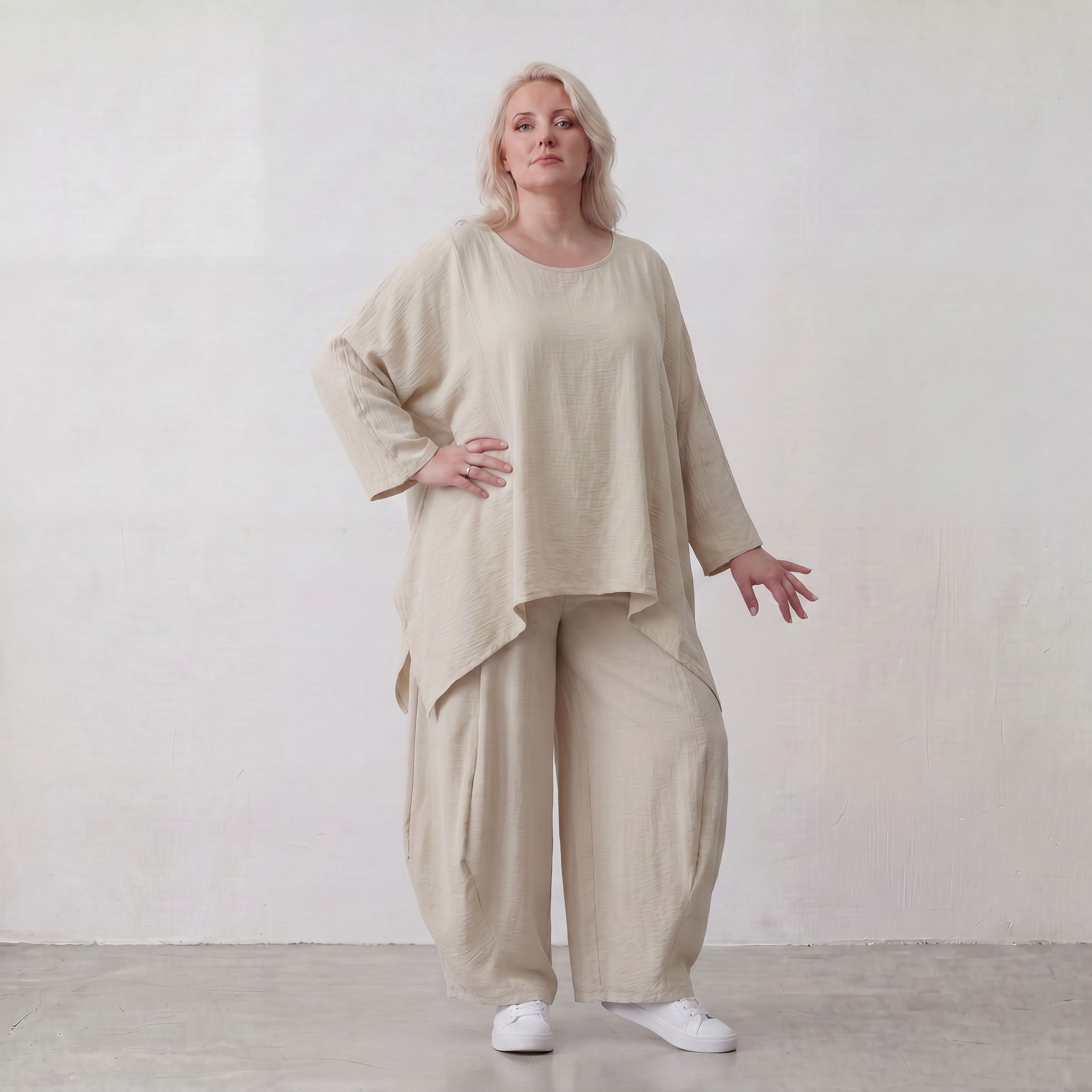 Zeitloses Beige Oversize Shirt im Lagenlook leger ausgefallen luftig mit Leinenoptik cool