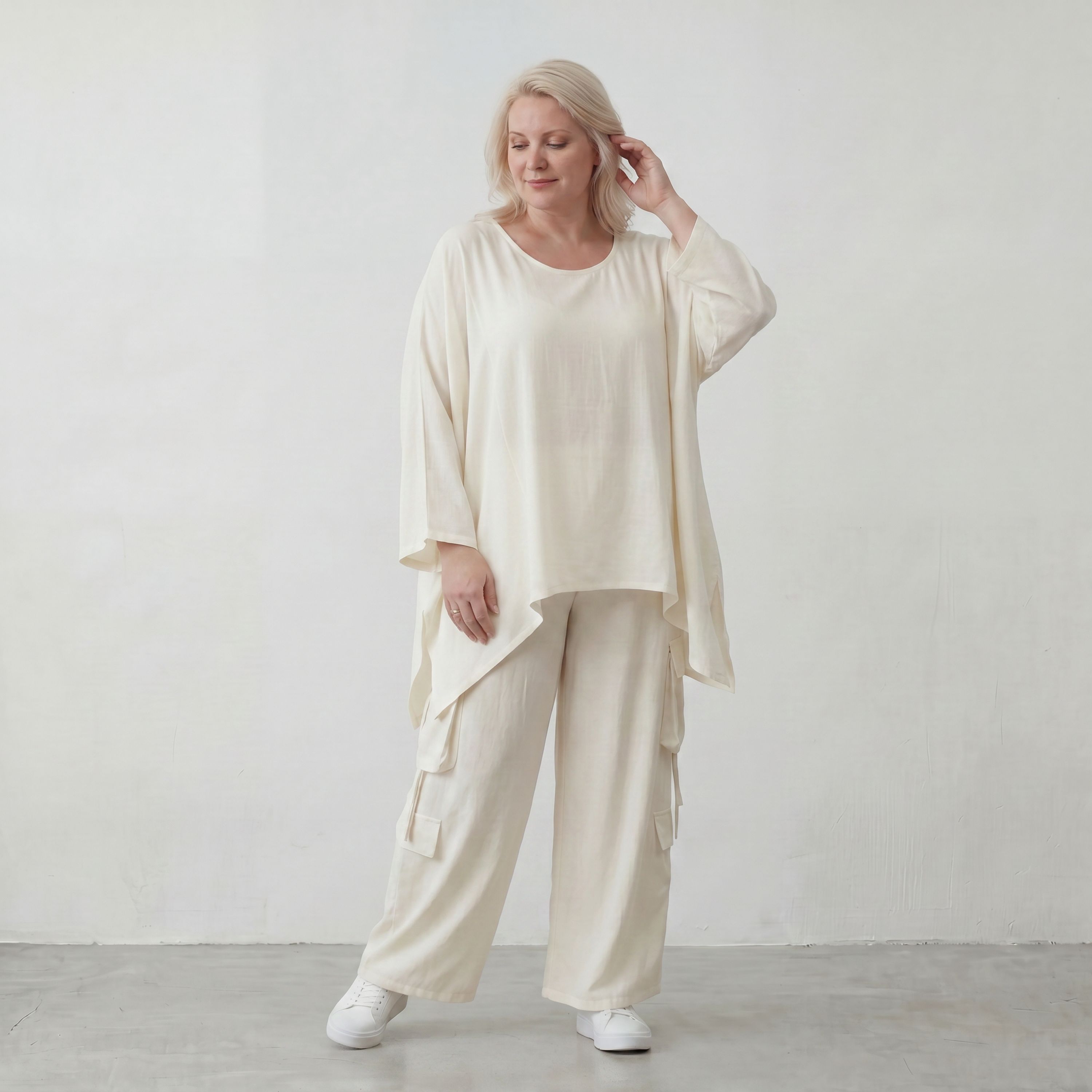 Leichtes Oversize Leinen Shirt im Lagenlook leger modern zeitlos Creme fliessend Komfort