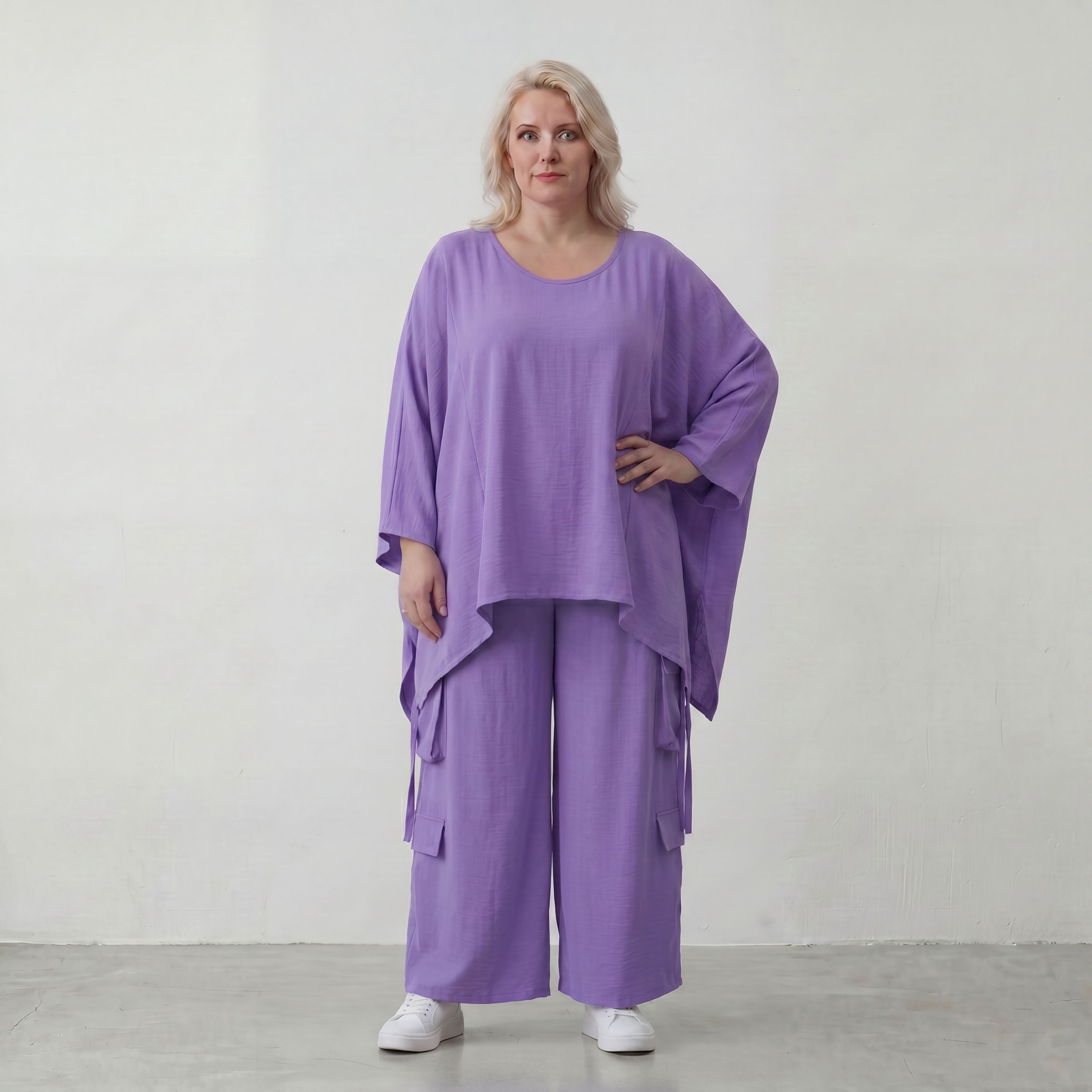 Flieder Oversize Shirt in Leinenoptik entspannt besonders mit Lagenlook Vokuhila Schnitt