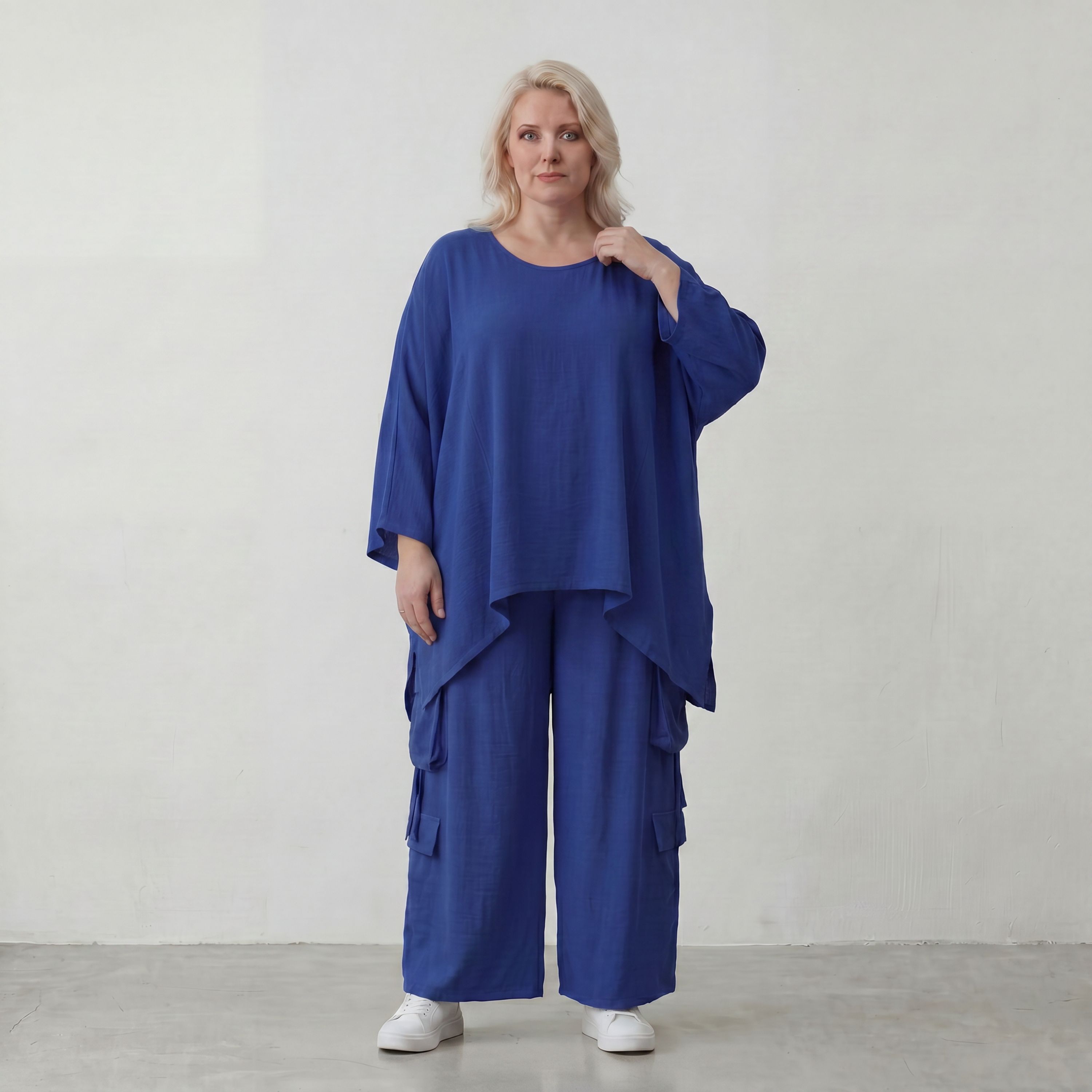 Royalblaues Oversize Shirt im Lagenlook leger ausgefallen mit Leinenoptik und Flow cool
