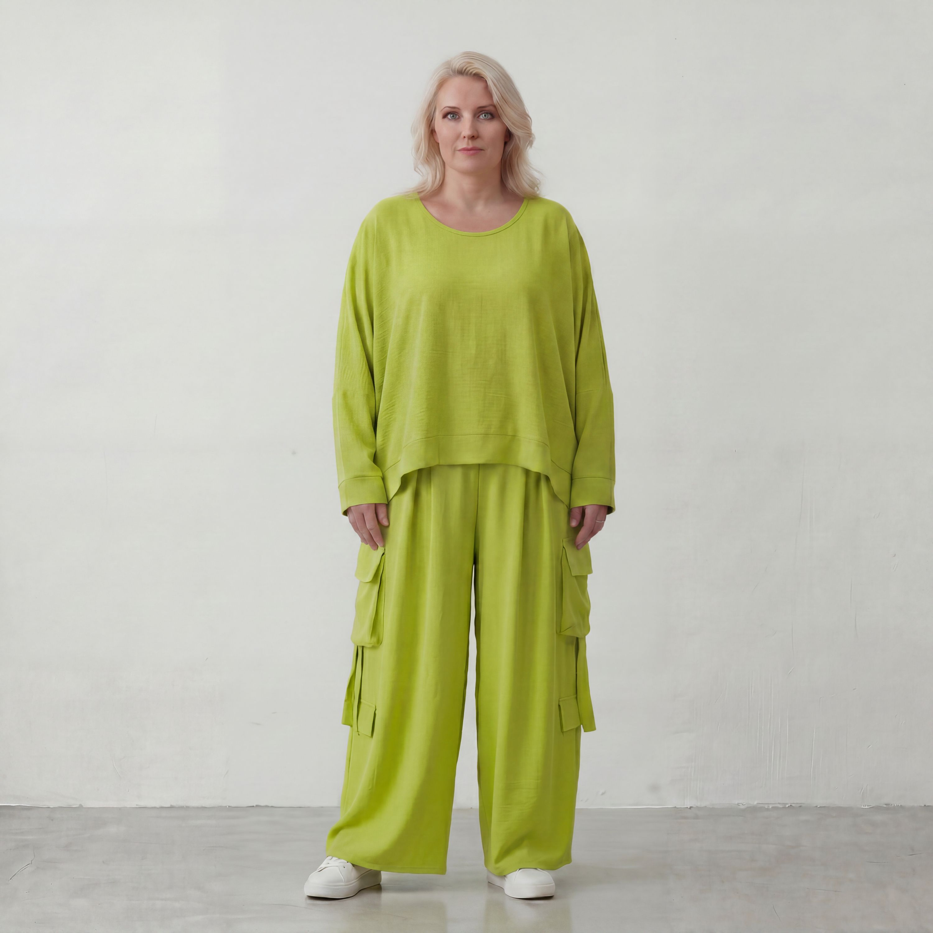 Apfelgrün Ballonhose im Lagenlook Oversize leger ausgefallen luftig zeitlos sommerlich