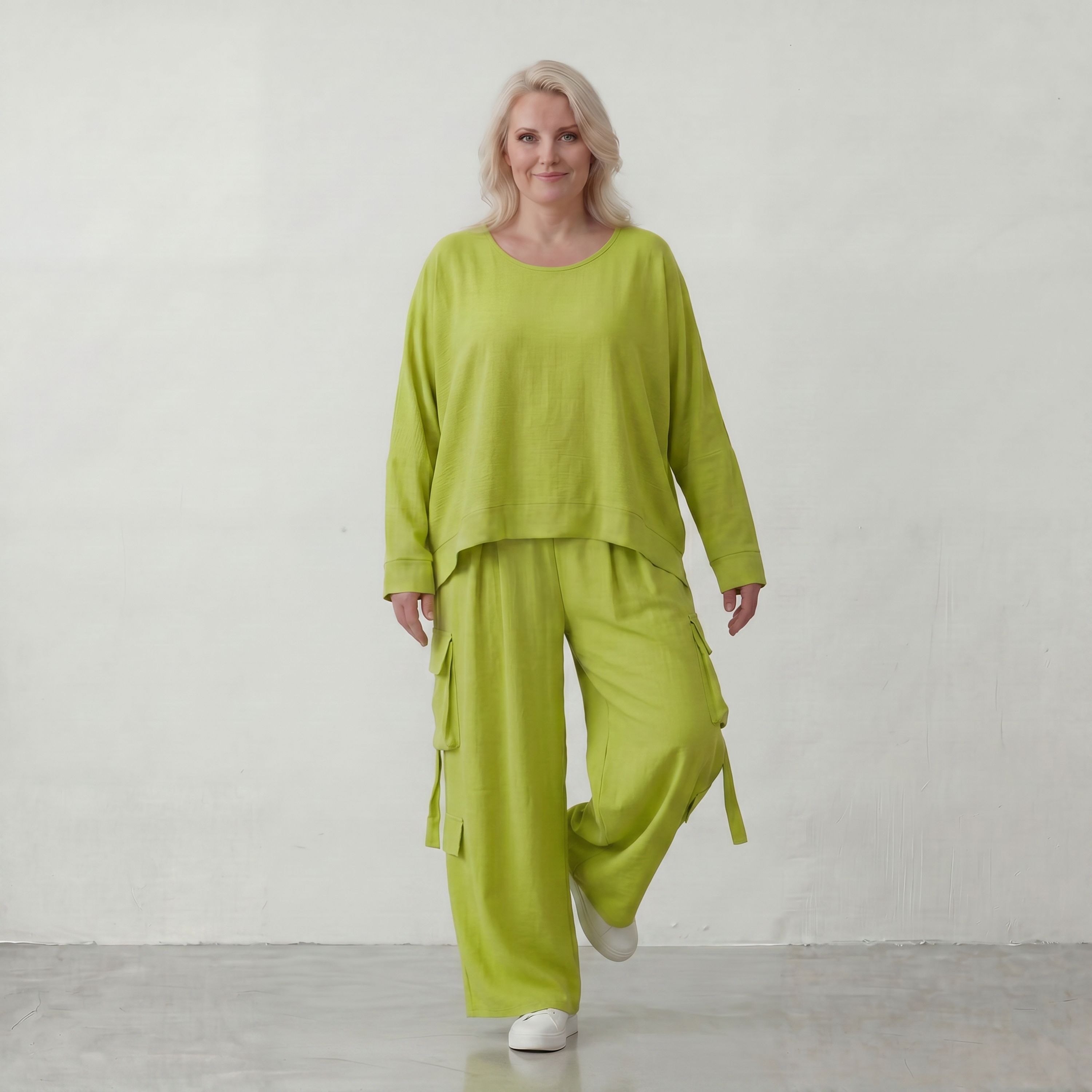 Apfelgrün Ballonhose im Lagenlook Oversize leger ausgefallen luftig zeitlos sommerlich