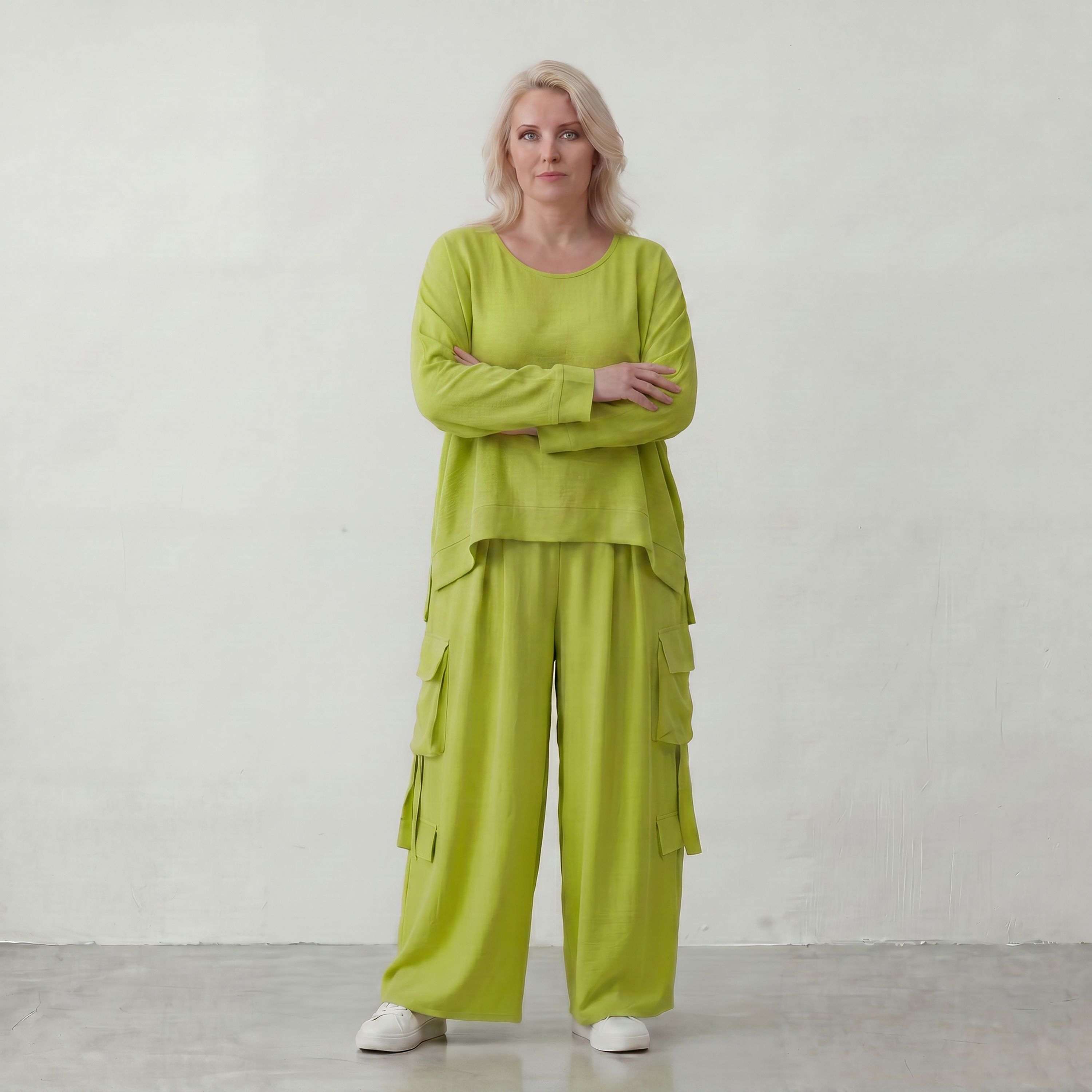 Apfelgrün Leinenlook Überwurf im Oversize Lagenlook sehr leger zeitlos ausgefallen luftig