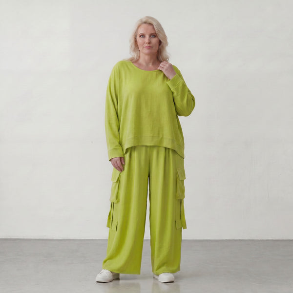 Apfelgrün Leinenlook Überwurf im Oversize Lagenlook sehr leger zeitlos ausgefallen luftig
