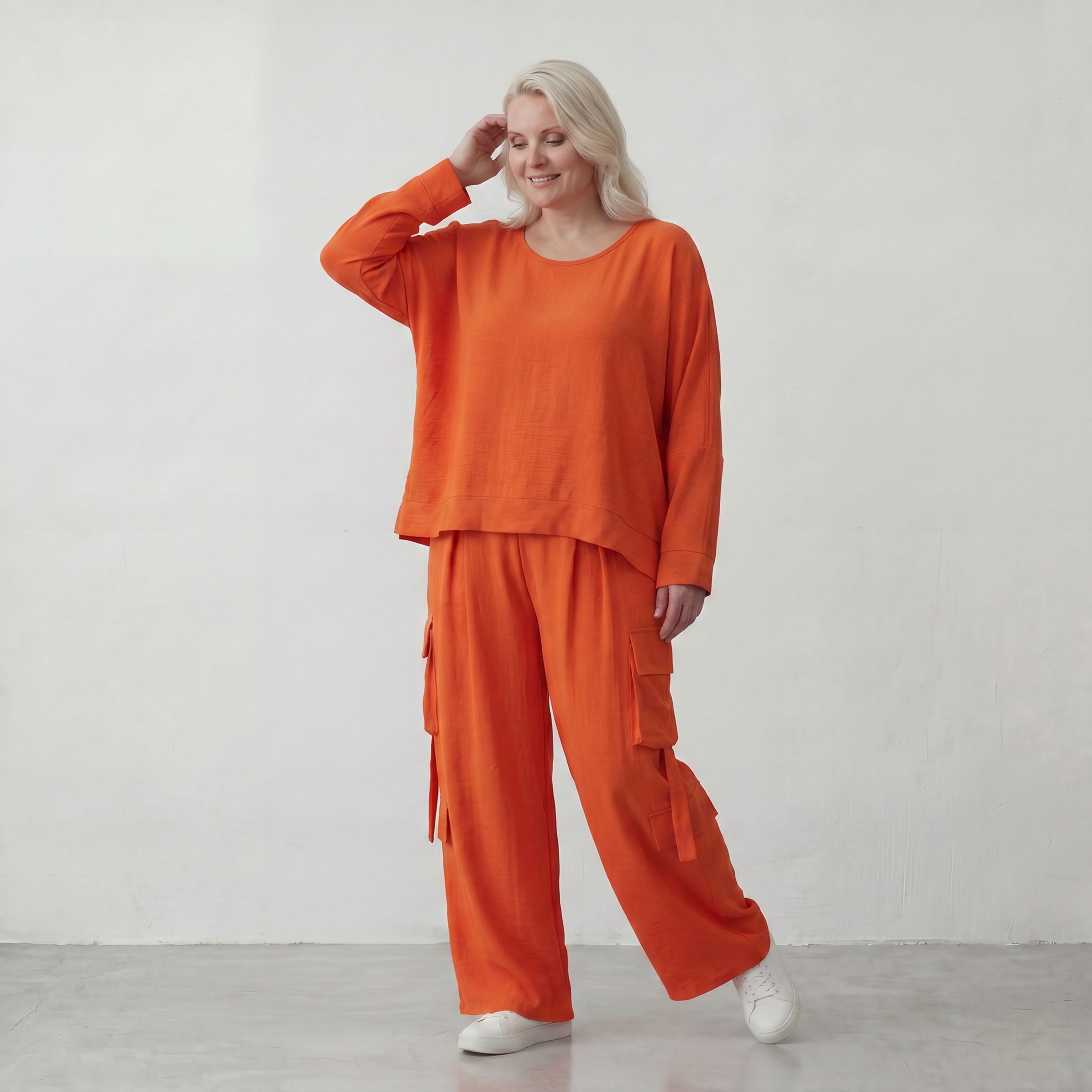 Zeitlos legerer Oversize Lagenlook Überwurf in Hellrot mit luftiger Leinenoptik Schnitt