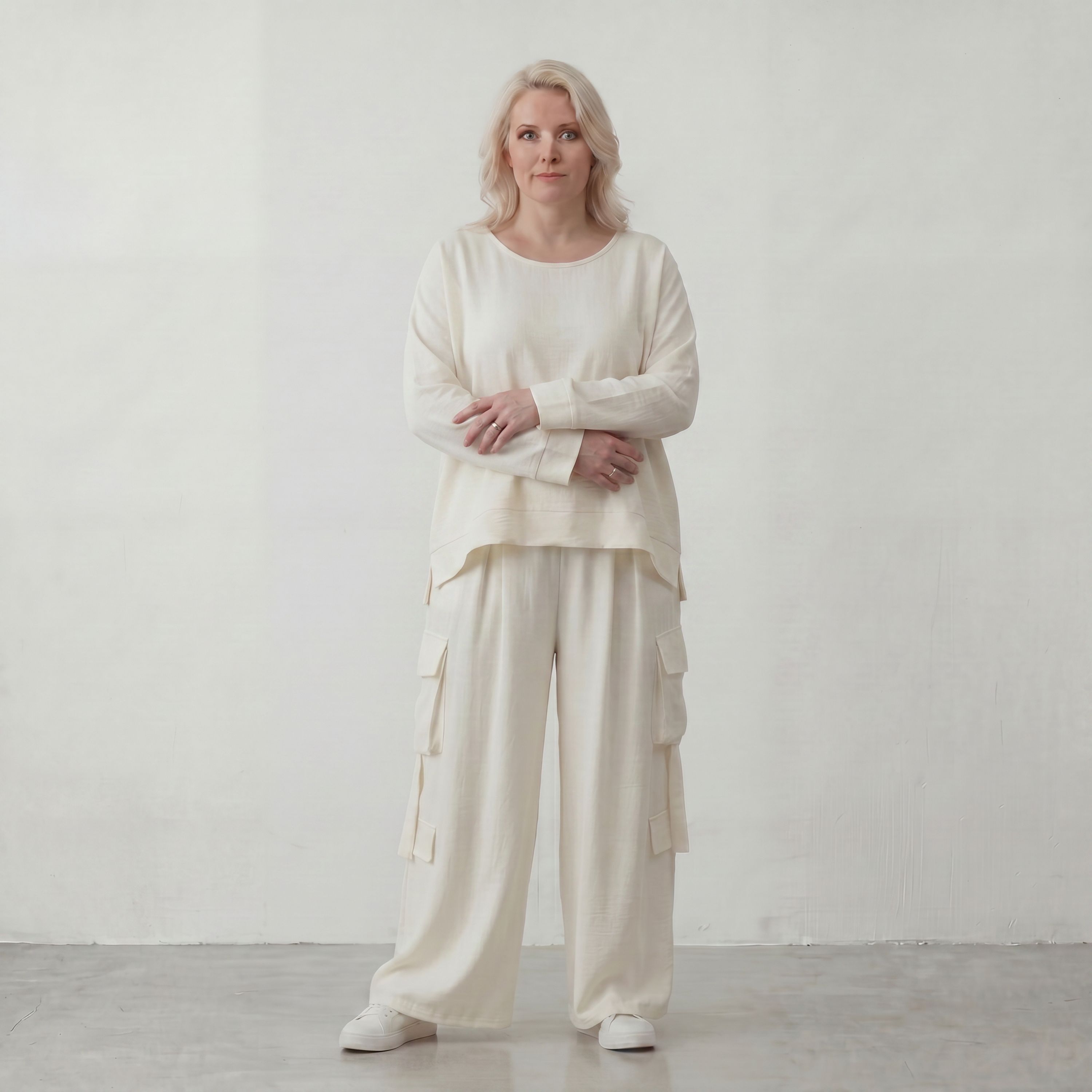 Creme Ballonhose Oversize Lagenlook leger ausgefallen luftig mit Leinenfeel zeitlos weich