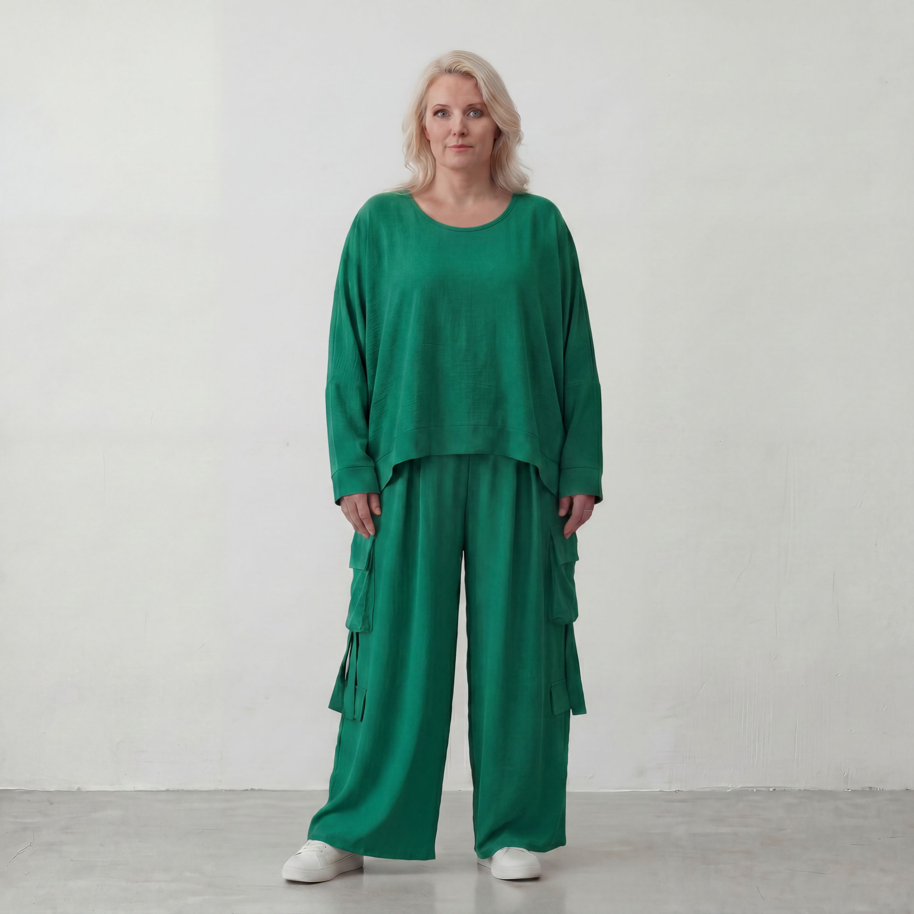 Leinenlook Überwurf im Lagenlook Oversize locker luftig elegant edel fein in Smaragdgrün