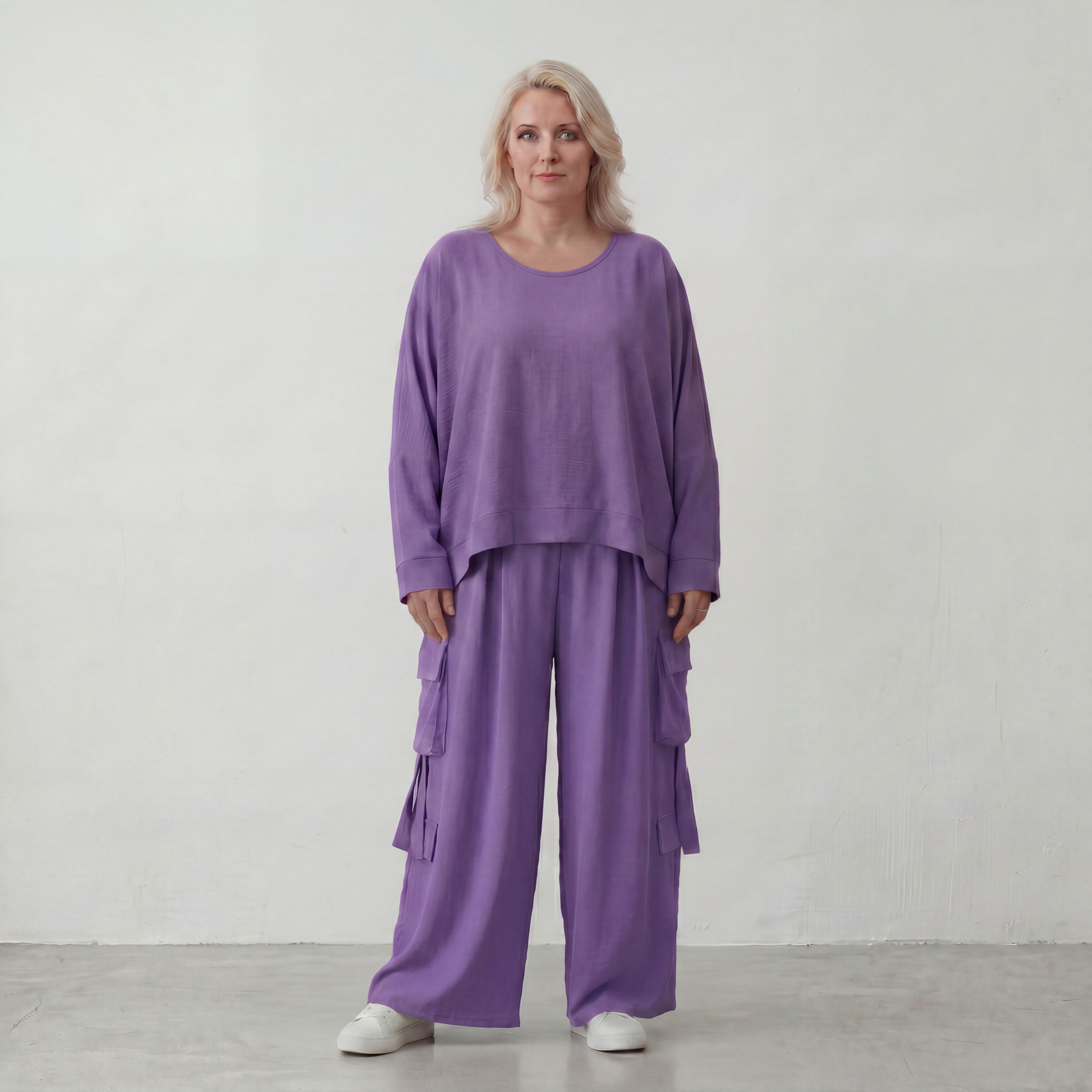 Flieder Lagenlook Oversize Überwurf leger ausgefallen zeitlos luftig superweich fliessend