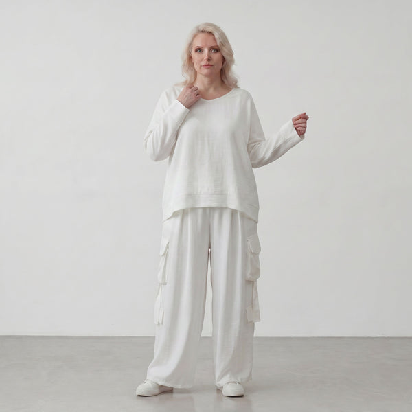 Zeitlos ausgefallene Oversize Ballonhose in Weiß entspannt Lagenlook luftig sommerleicht