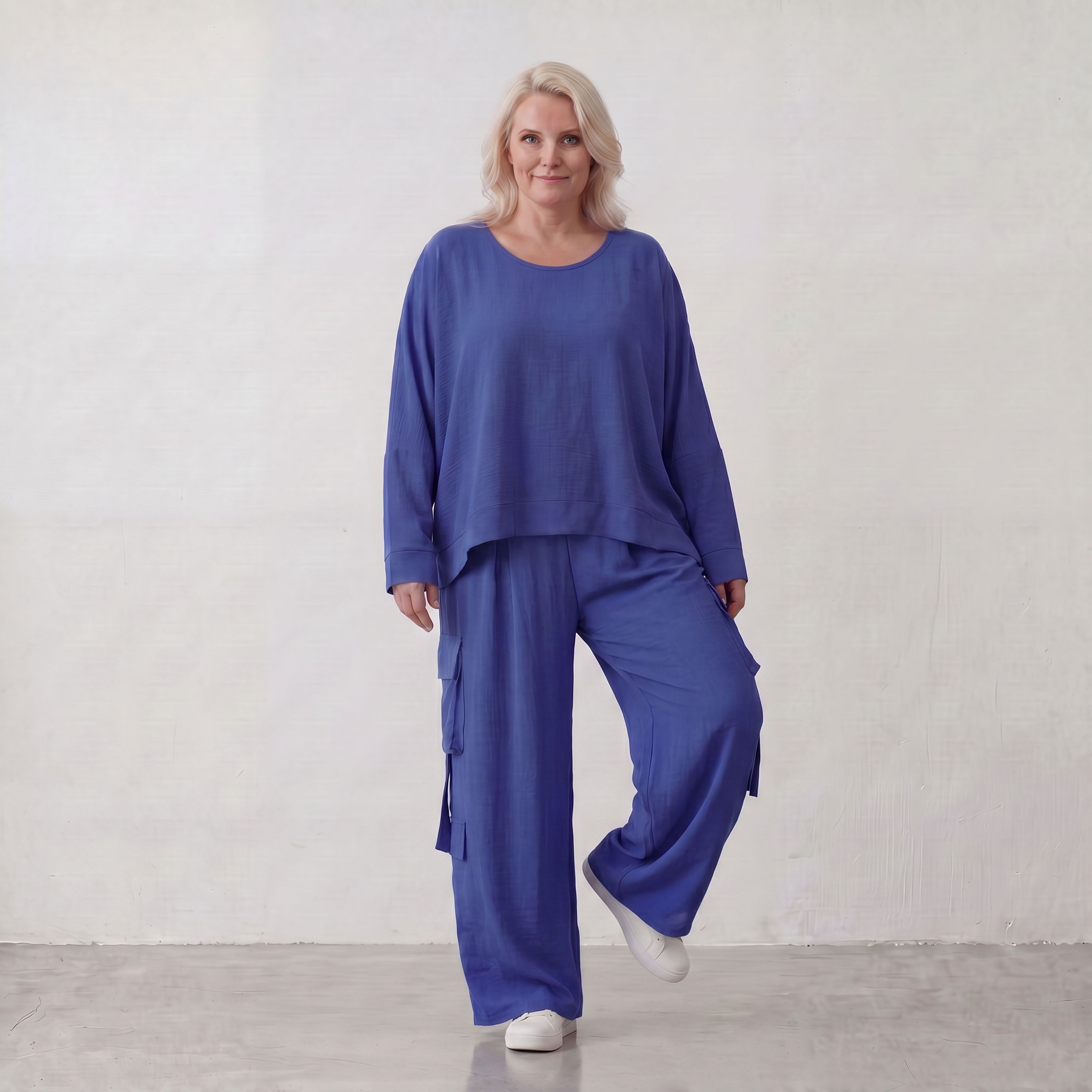 Fliessende Lagenlook Ballonhose in Royalblau leger Oversize ausgefallen zeitlos soft sehr