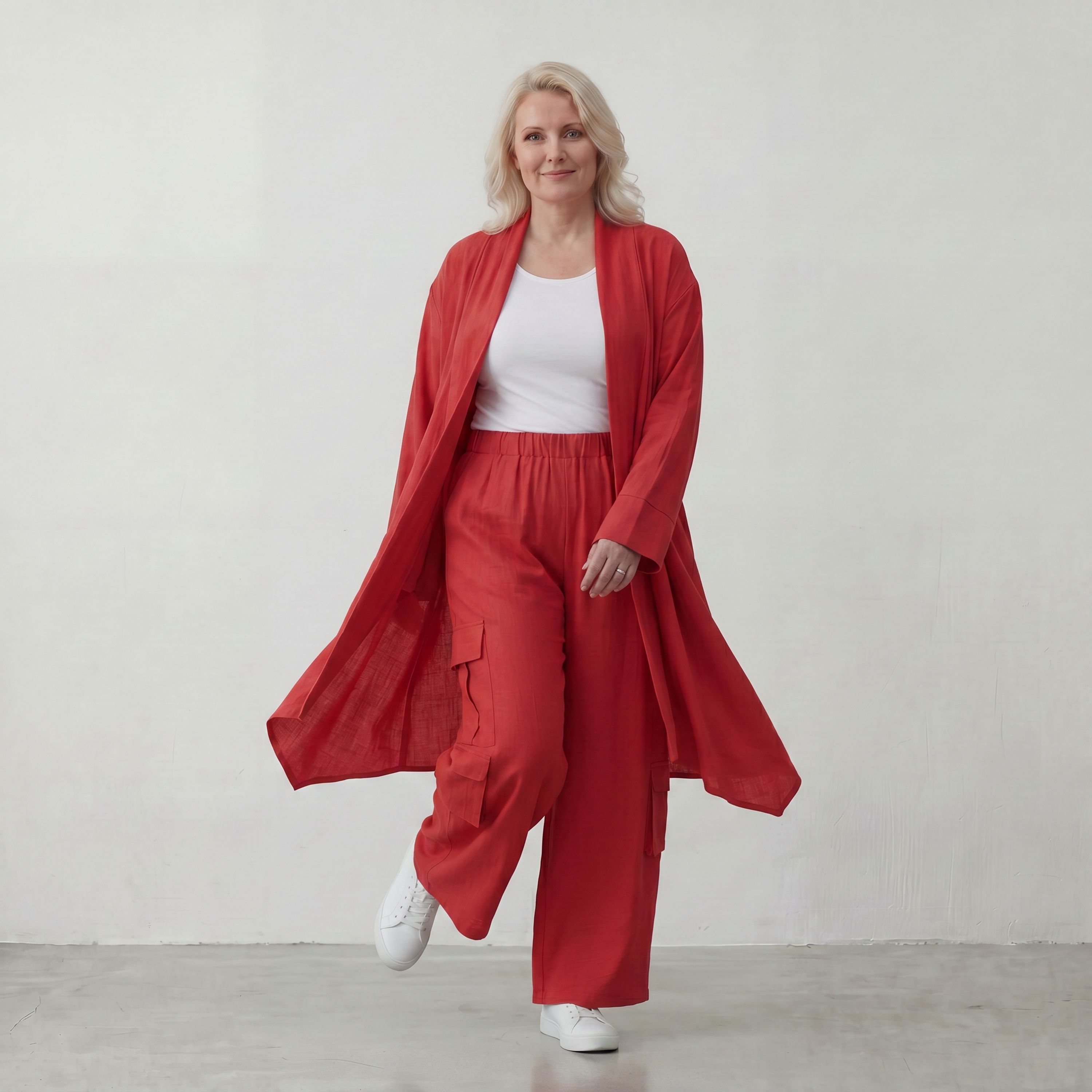 Fuchsia Leinen Cardigan im Lagenlook Oversize leger ausgefallen mit Zipfelsaum luftig 88