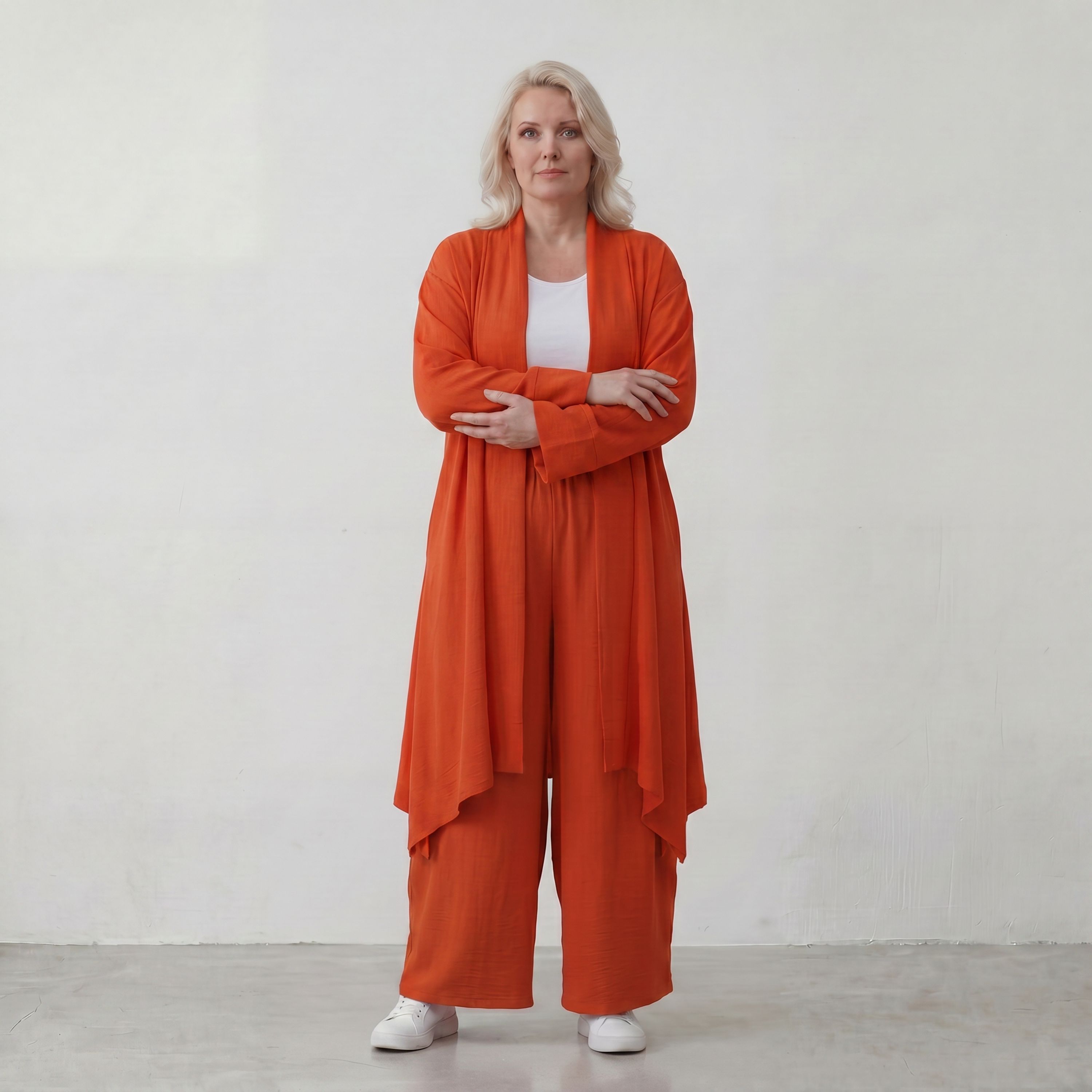 Leichter Oversize Cardigan in Hellrot fliessend mit Leinenoptik Lagenlook luftig zeitlos