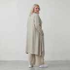Zeitloser Beige Cardigan Lagenlook Oversize leger ausgefallen mit Leinenoptik Schalkragen