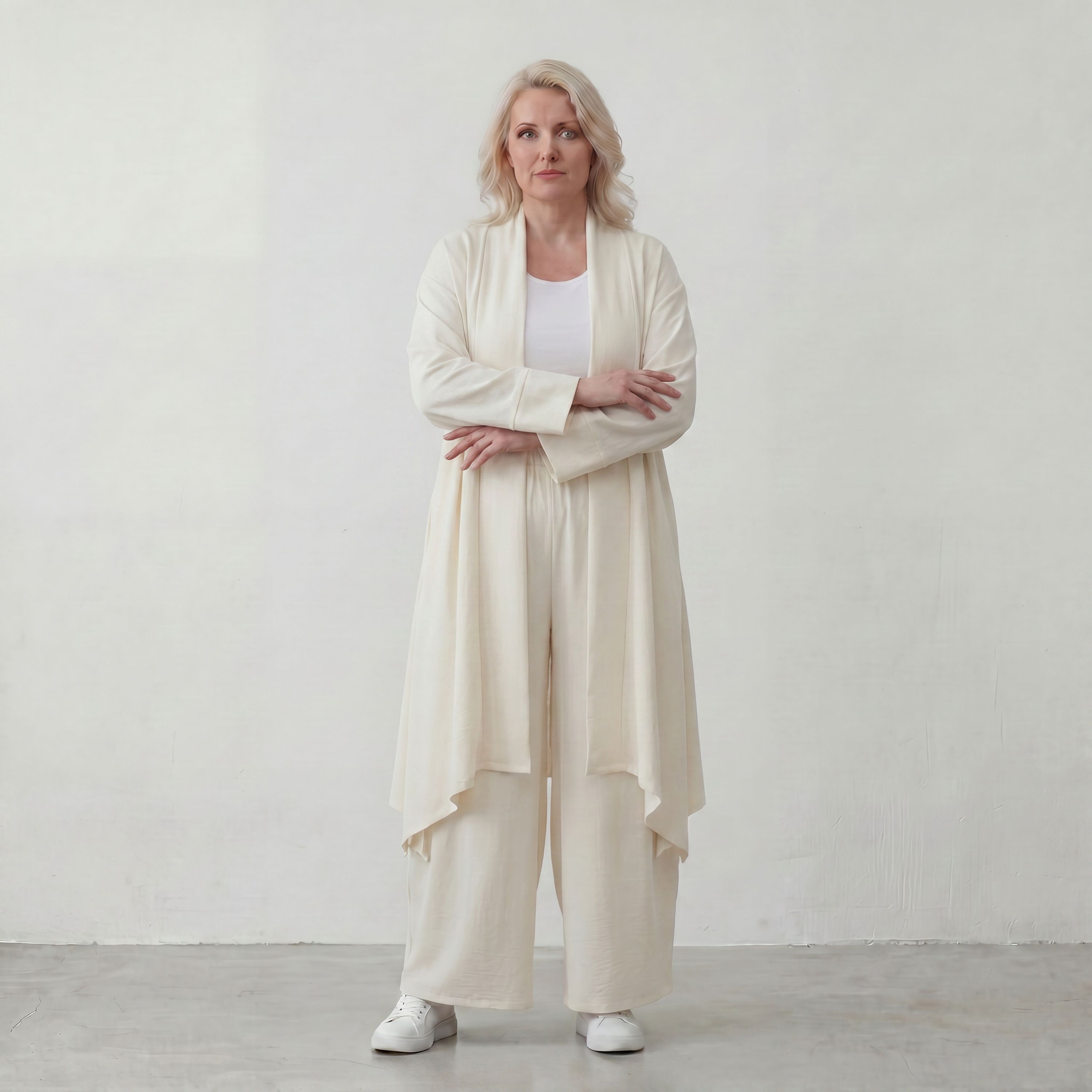 Leichter Cardigan in Leinenoptik Oversize Lagenlook zeitlos elegant Creme fliessend neu
