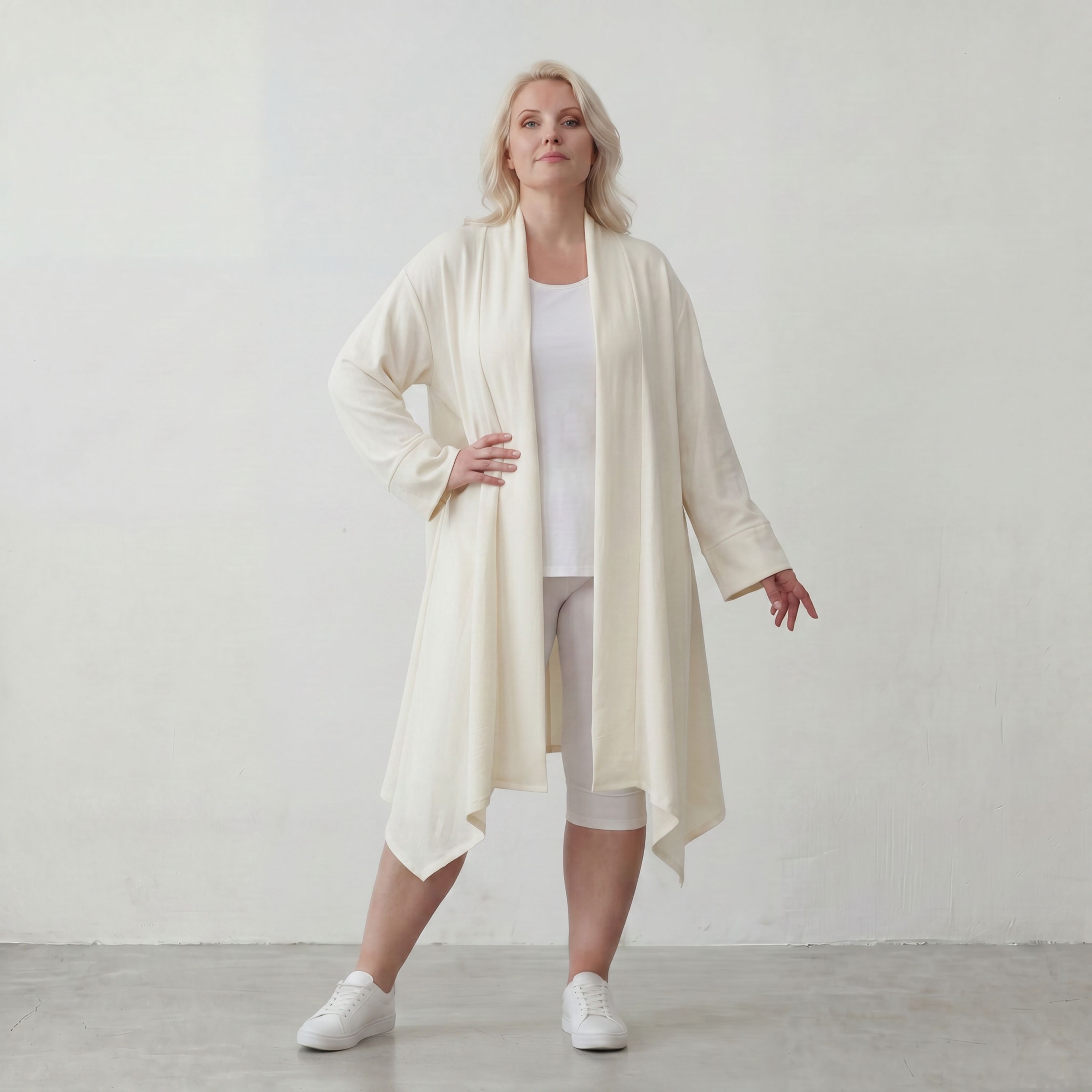 Leichter Cardigan in Leinenoptik Oversize Lagenlook zeitlos elegant Creme fliessend neu