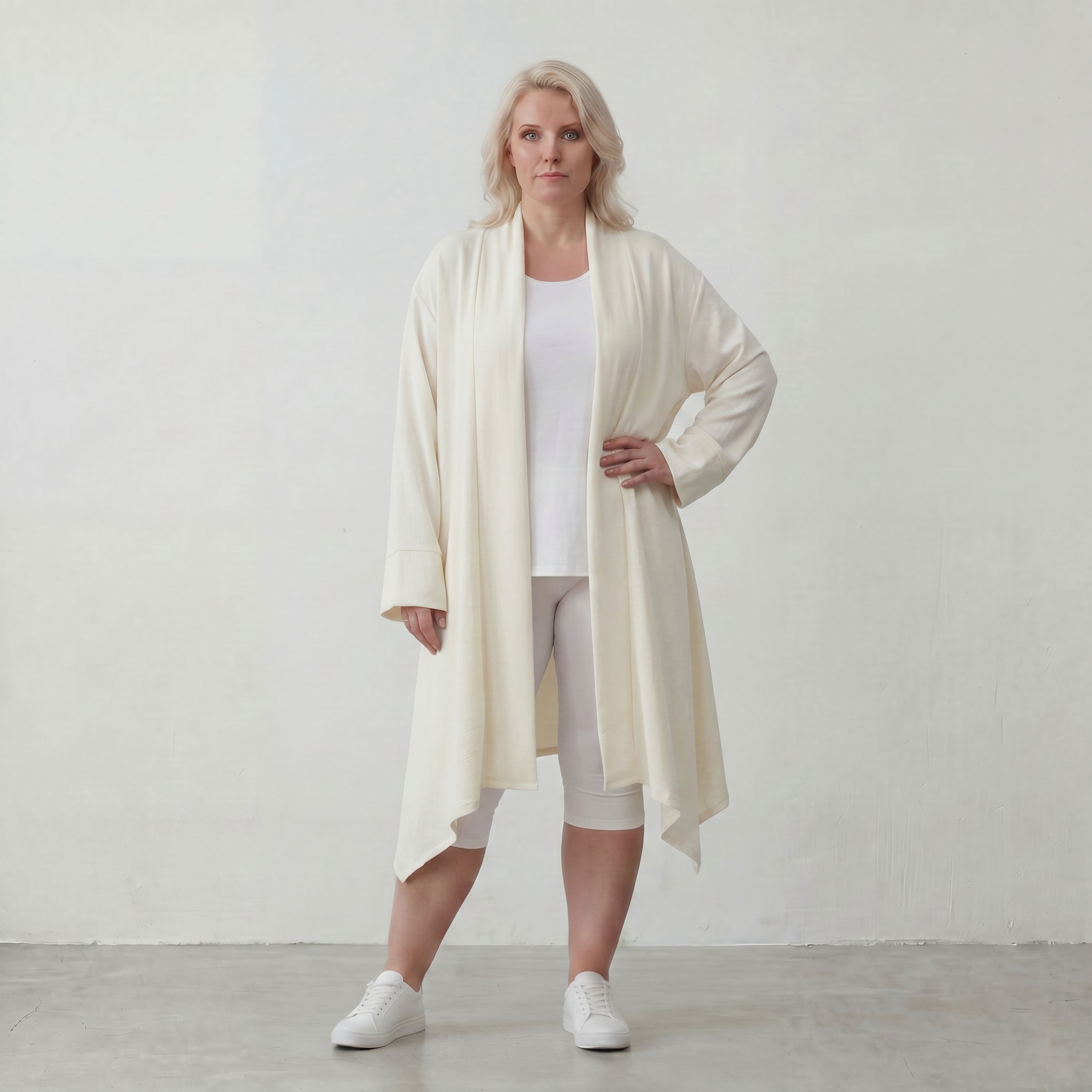 Leichter Cardigan in Leinenoptik Oversize Lagenlook zeitlos elegant Creme fliessend neu