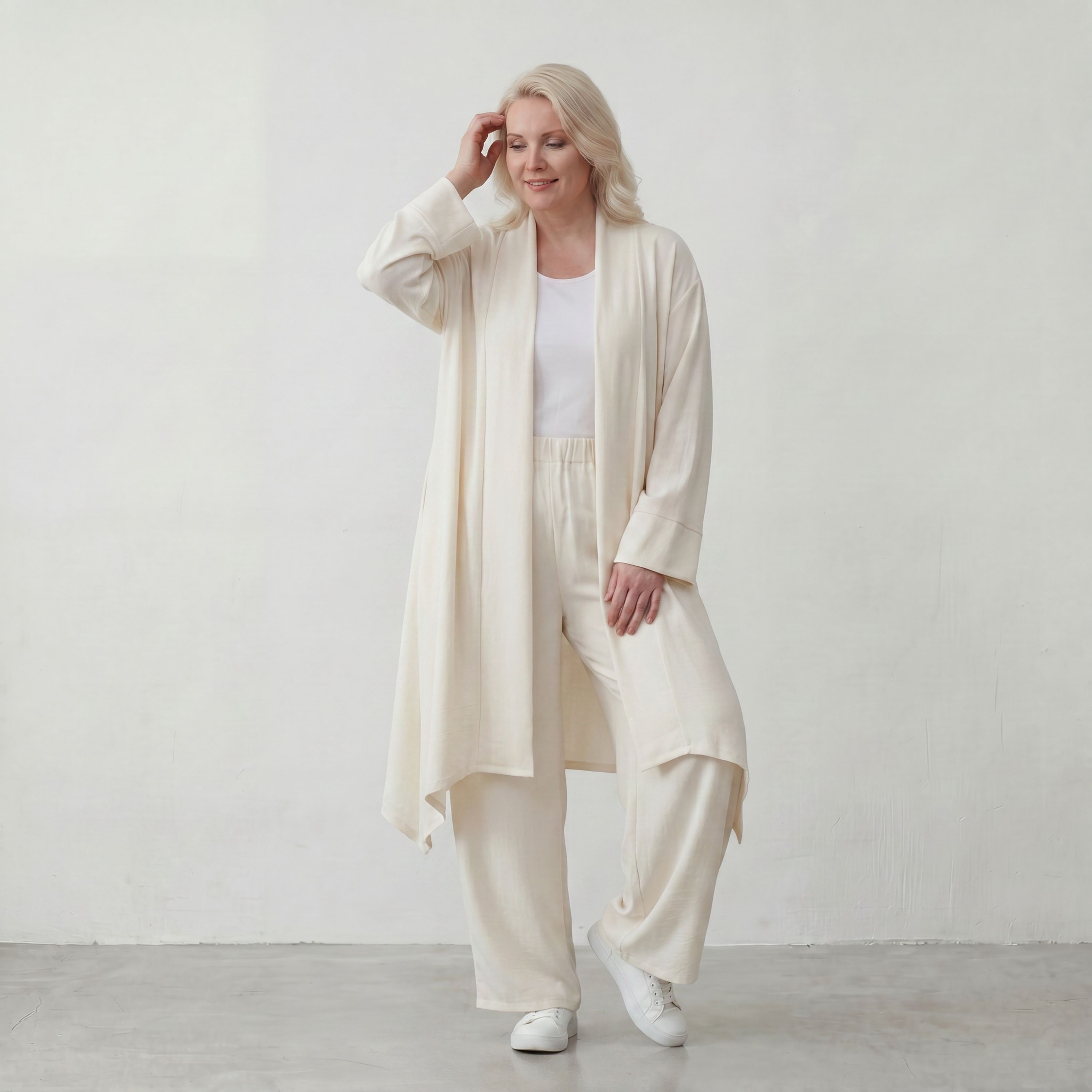 Leichter Cardigan in Leinenoptik Oversize Lagenlook zeitlos elegant Creme fliessend neu