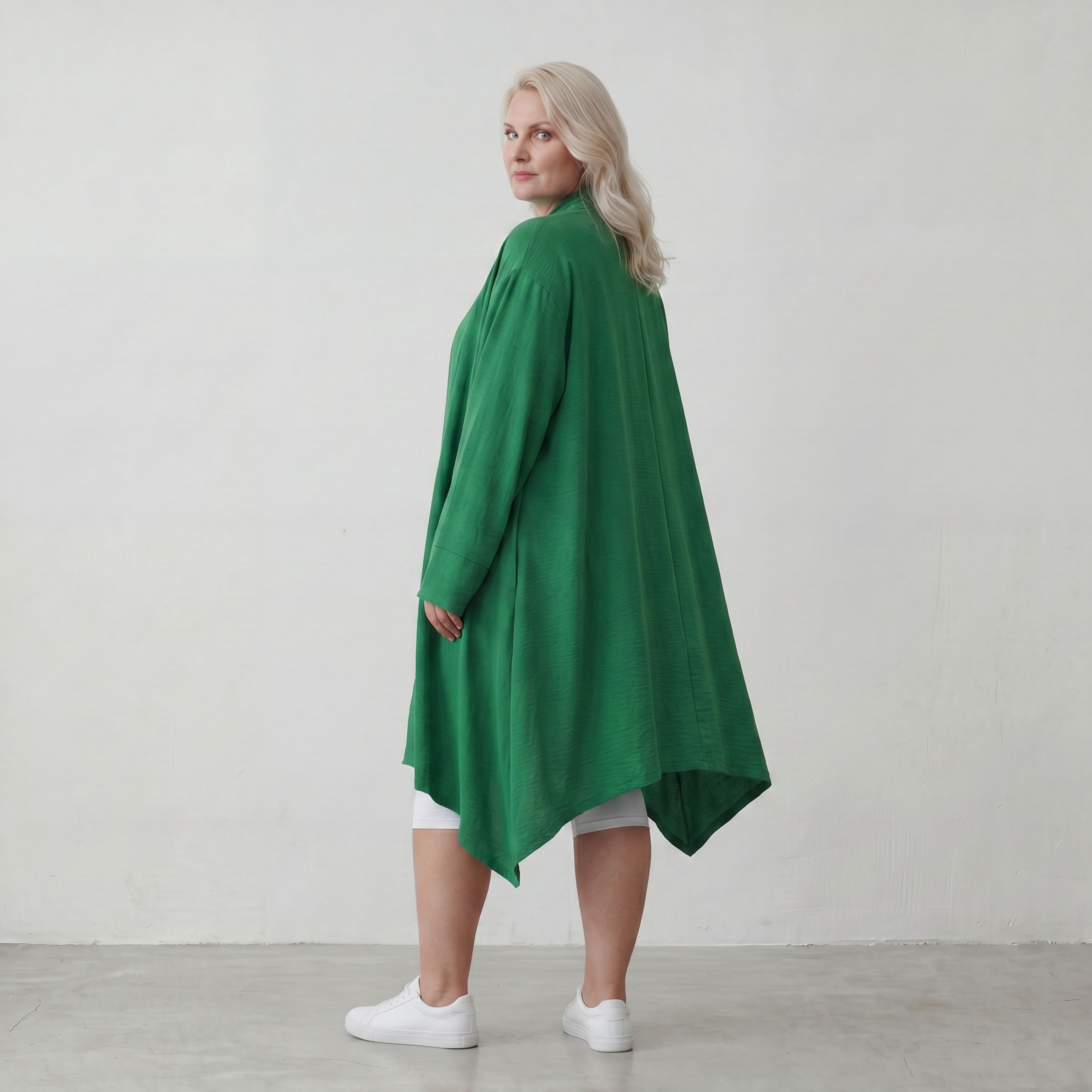 Smaragdgrün fliessend weicher Oversize Cardigan im Lagenlook locker leger zeitlos modern