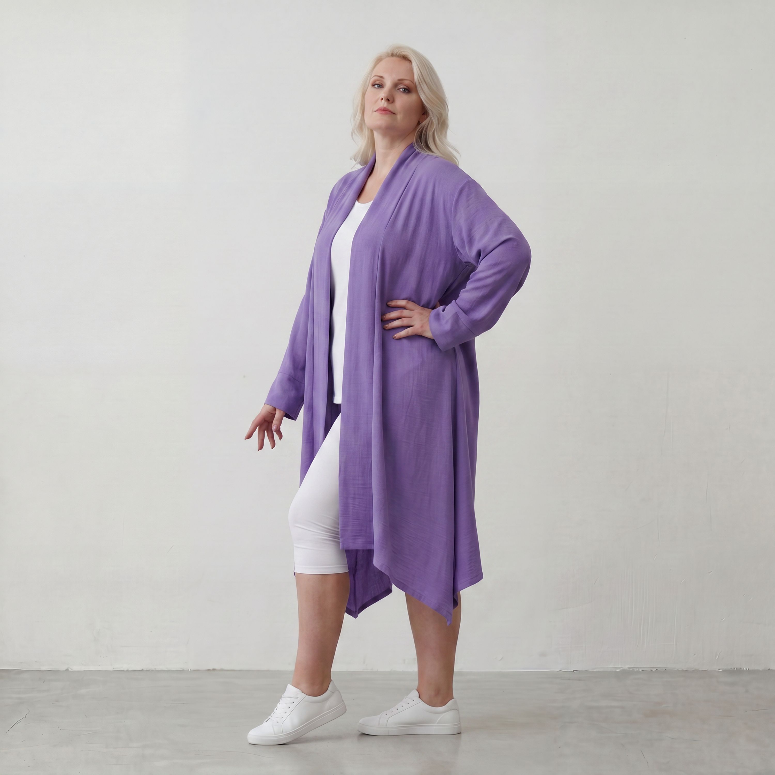 Fliessender Flieder Cardigan im Lagenlook Oversize leicht und zeitlos elegant weich zart
