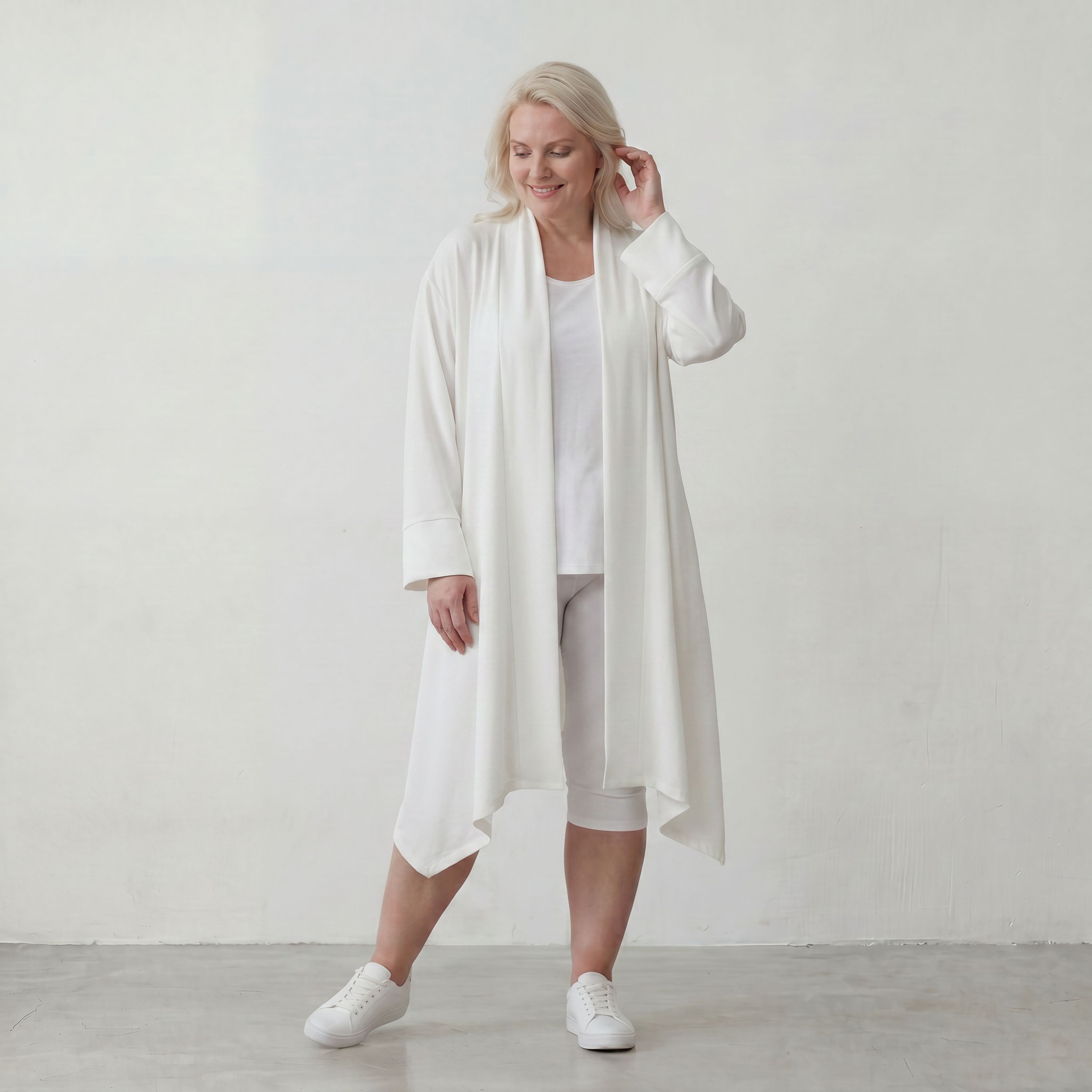 Leichter Weiß Cardigan im Lagenlook mit Leinengefühl Oversize bequem zeitlos modern soft