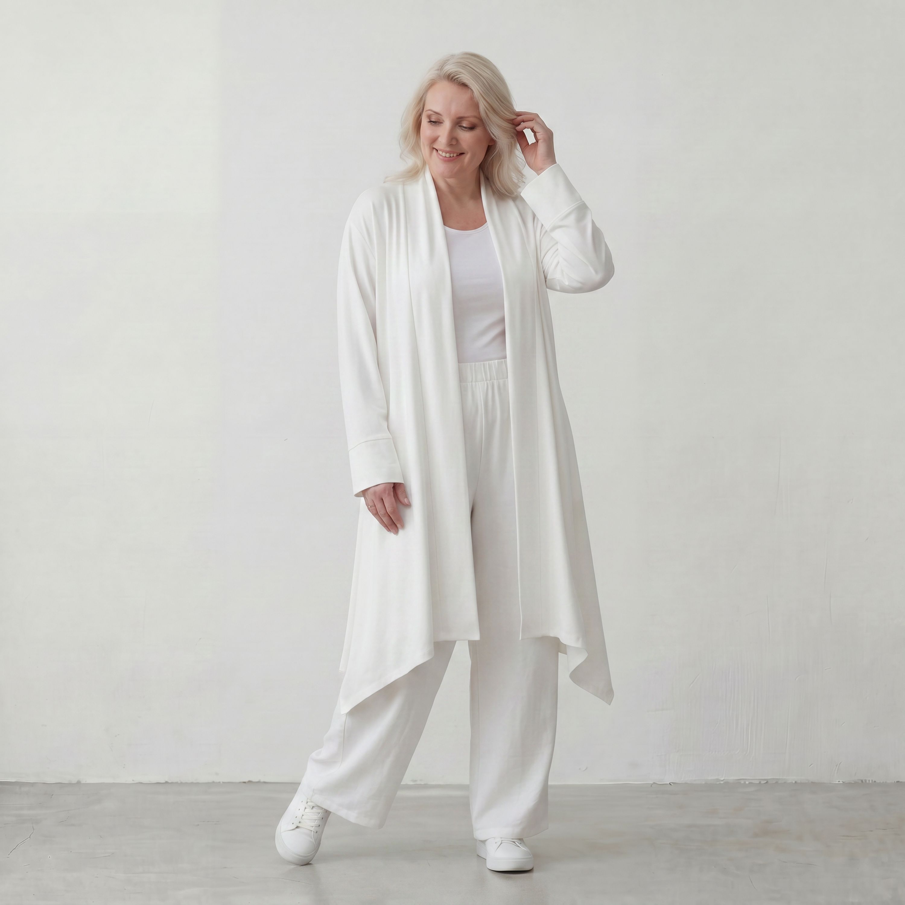 Leichter Weiß Cardigan im Lagenlook mit Leinengefühl Oversize bequem zeitlos modern soft