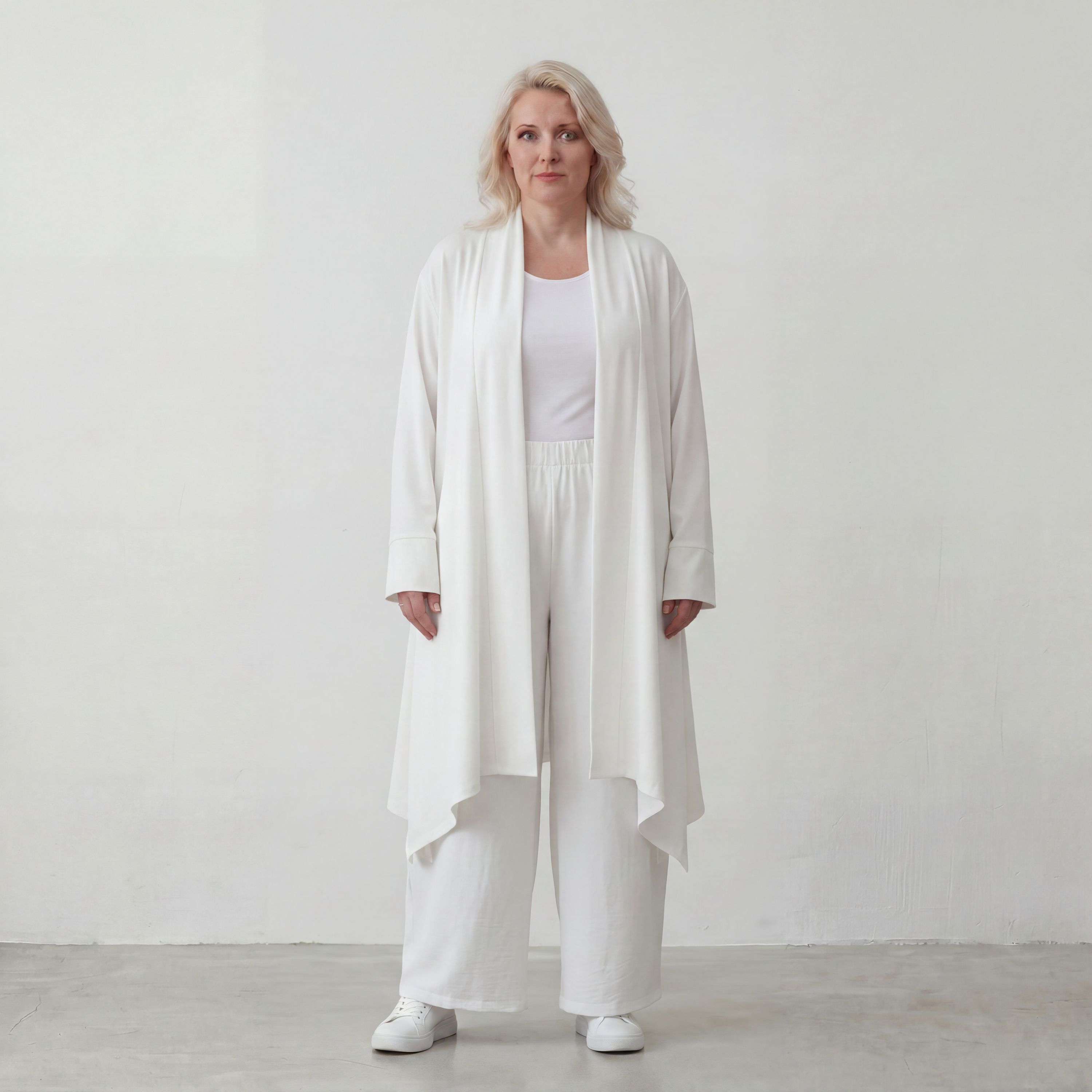 Leichter Weiß Cardigan im Lagenlook mit Leinengefühl Oversize bequem zeitlos modern soft