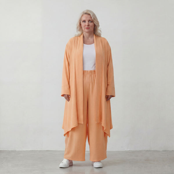 Fliessender Mauve Leinenlook Cardigan Oversize Lagenlook leger zeitlos elegant sommerlich