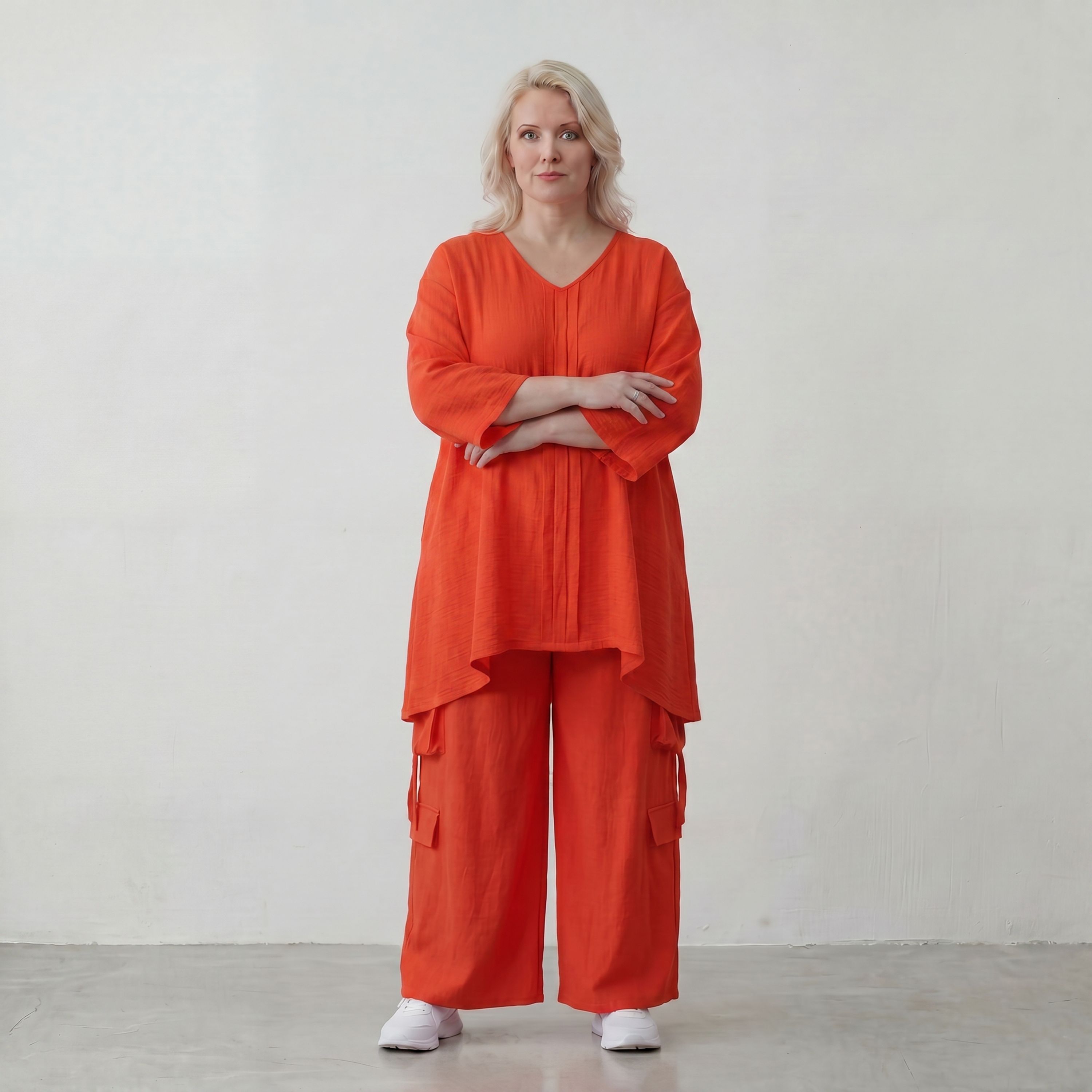 Leichtes Hellrot sehr Leinenlook Shirt in A Linie fuer legeren Lagenlook zeitlos Oversize