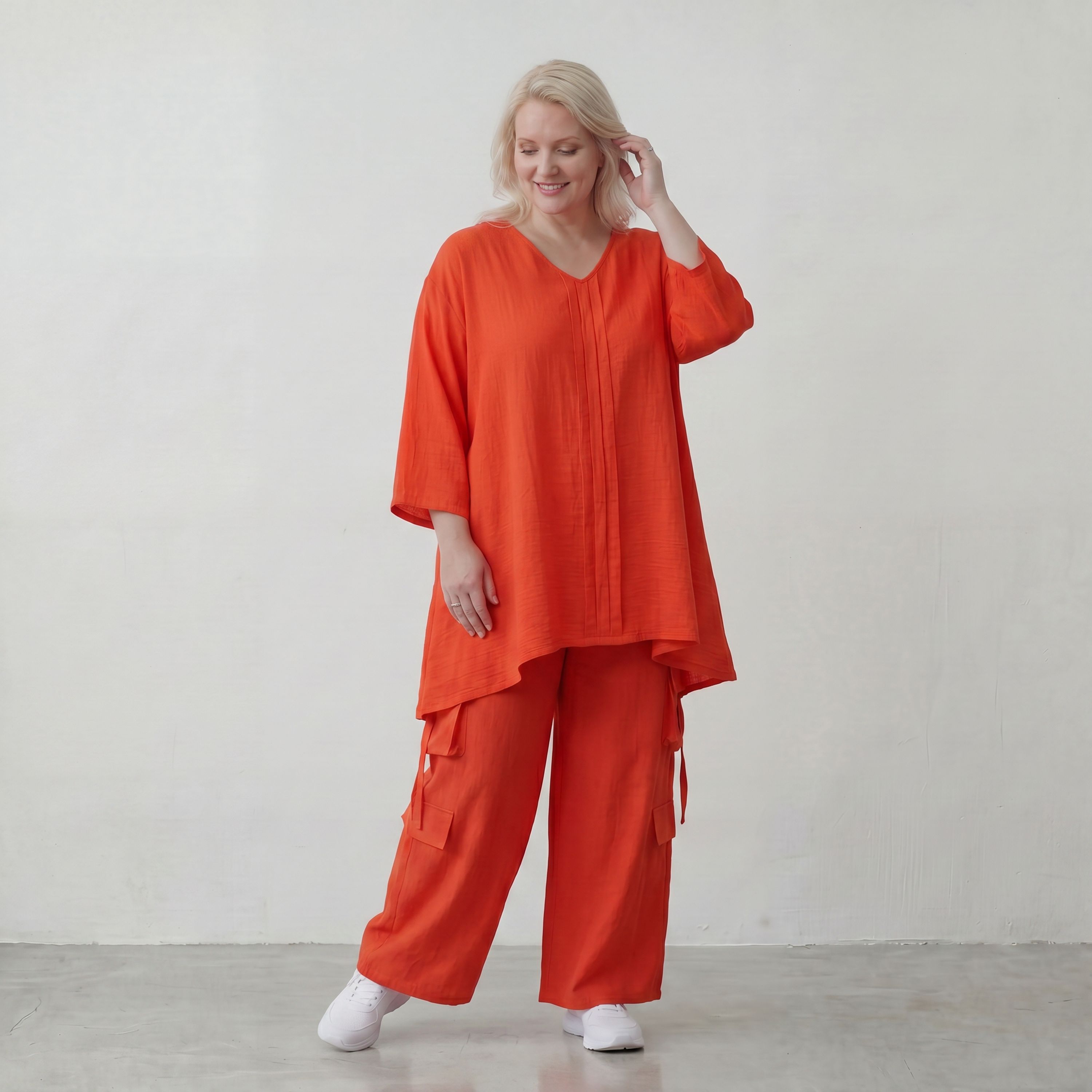 Leichtes Hellrot sehr Leinenlook Shirt in A Linie fuer legeren Lagenlook zeitlos Oversize