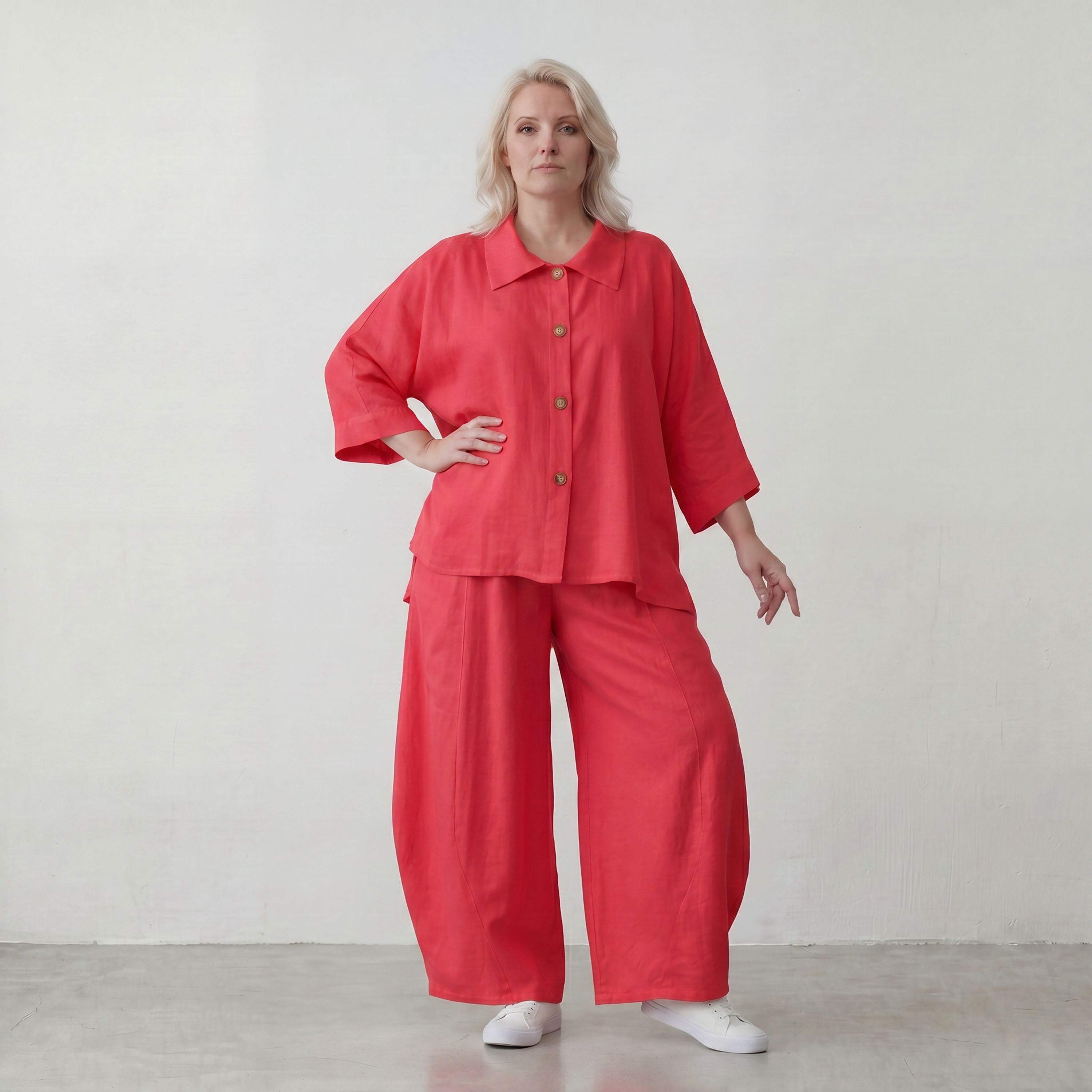 Fuchsia Leinenbluse Oversize Sommerbluse mit Lagenlook leicht zeitlos ausgefallen leger