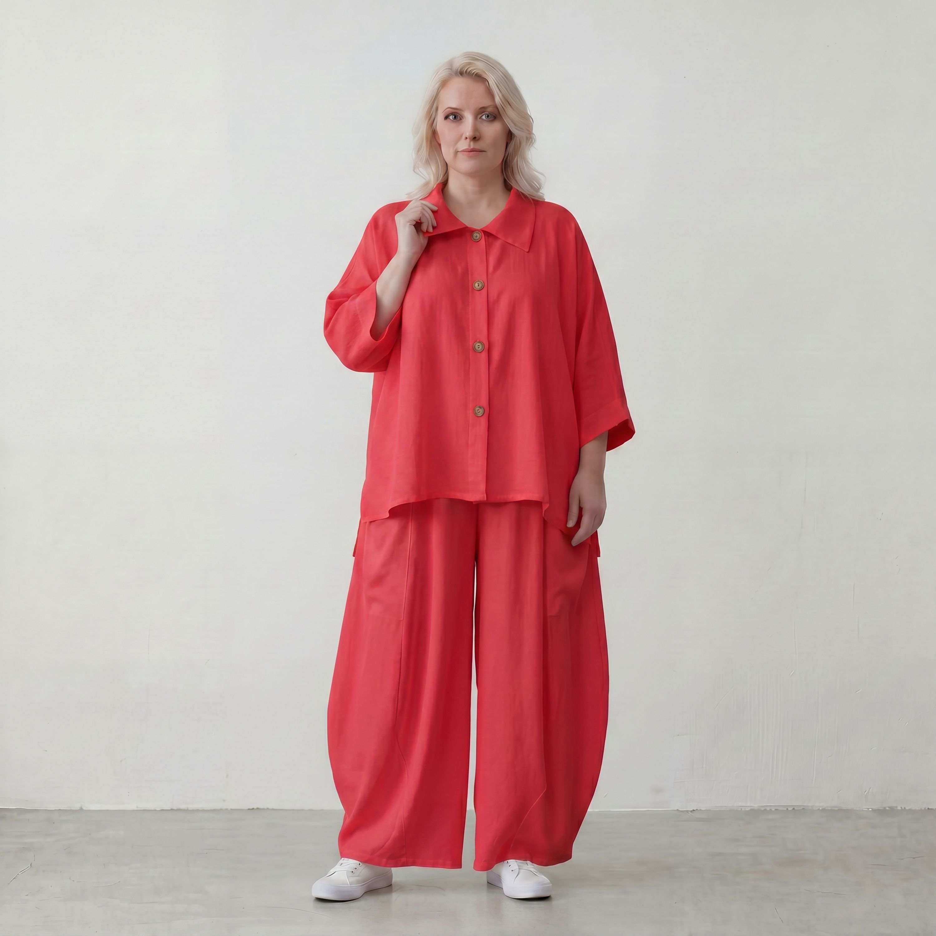 Fuchsia Ballonhose in Leinenoptik Oversize Lagenlook leger ausgefallen zeitlos mit Look