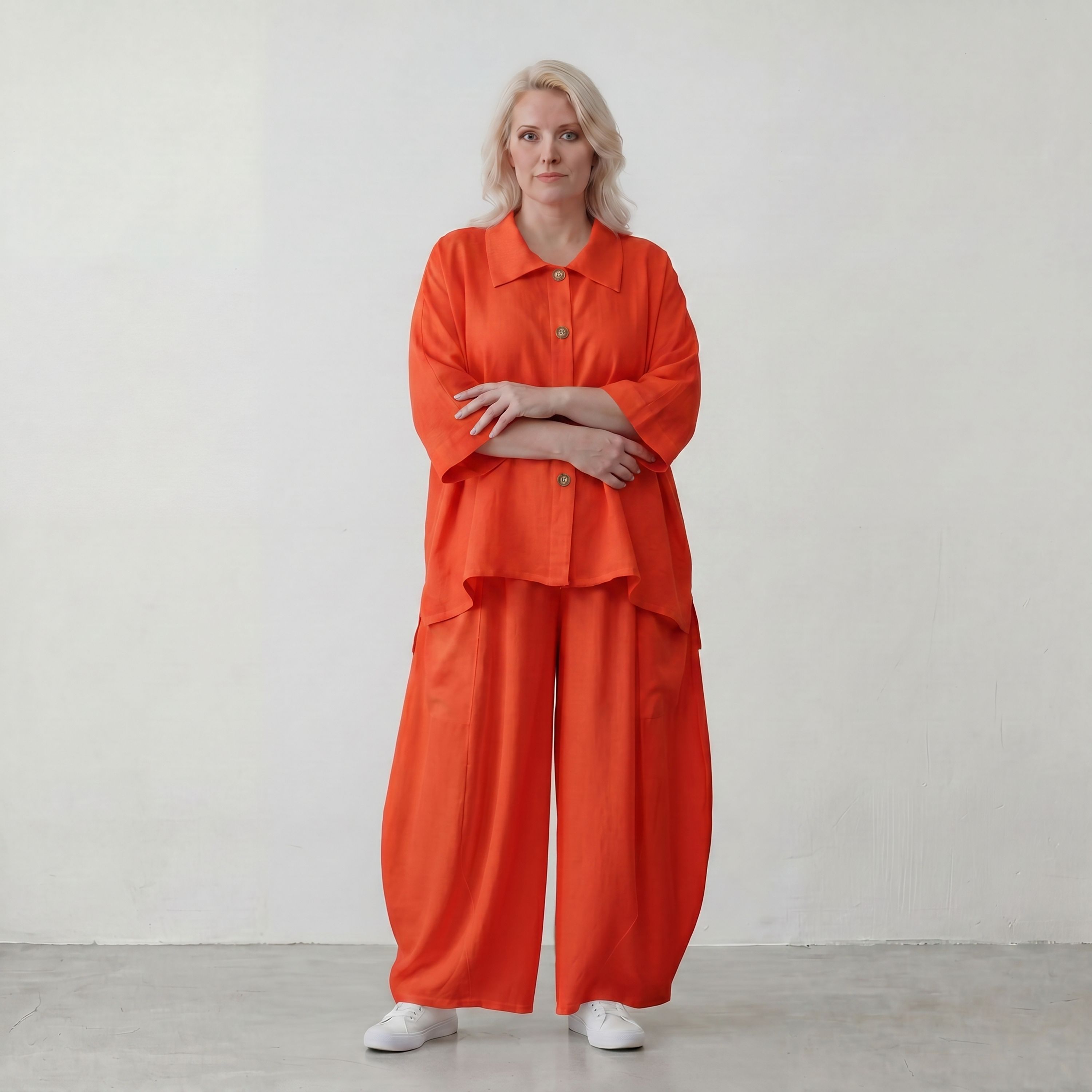 Zeitlose Oversize Ballonhose in Hellrot mit luftigem Leinenlook leger ausgefallen modern