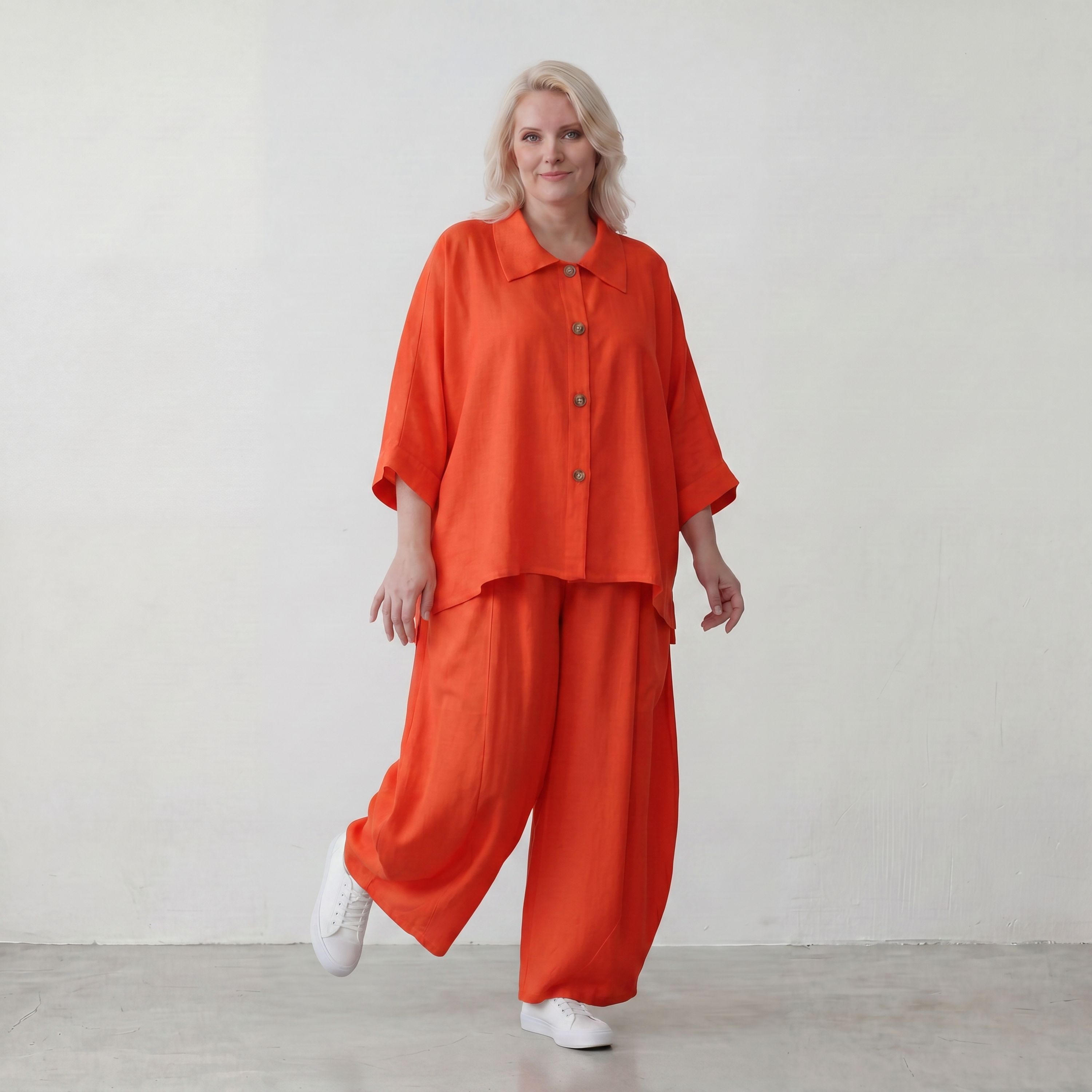 Zeitlose Oversize Ballonhose in Hellrot mit luftigem Leinenlook leger ausgefallen modern