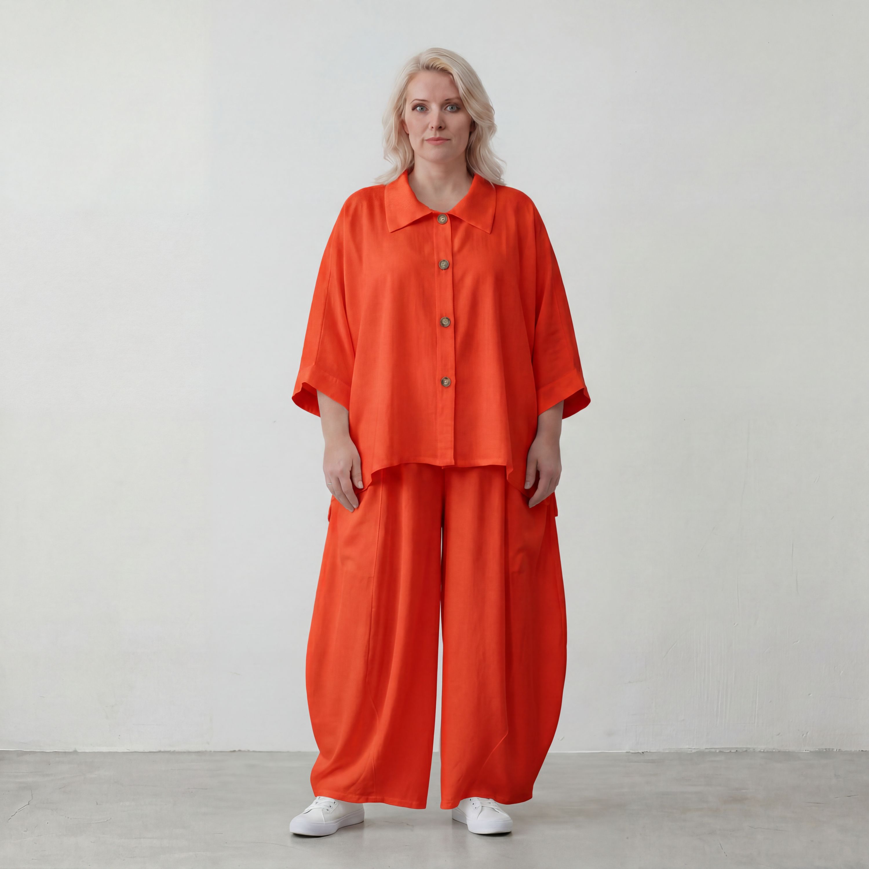 Leichte Hellrot fliessend Leinenoptik Bluse im Lagenlook Oversize leger modern sehr edel